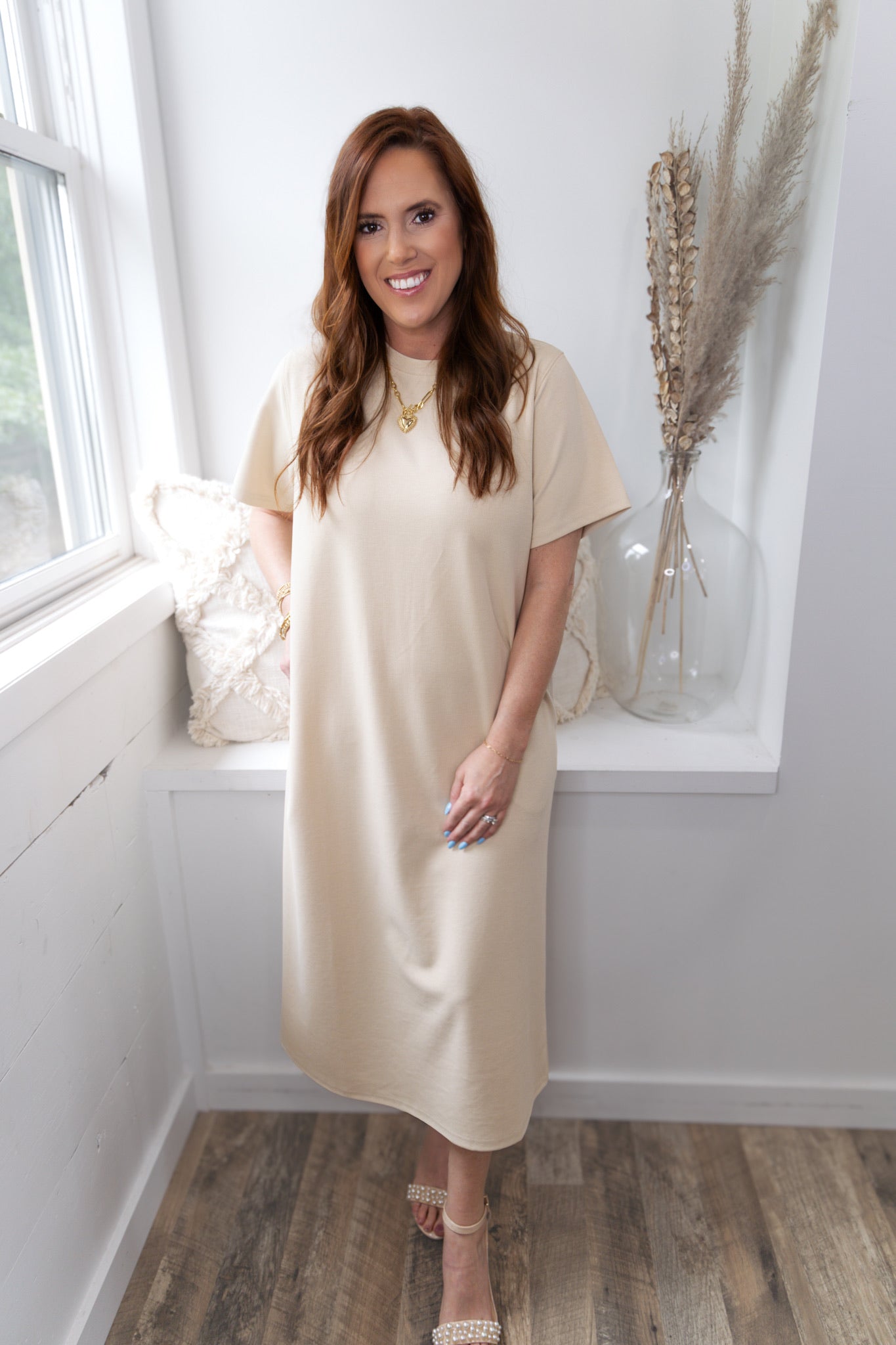 Celine Crewneck T-Shirt Dress - Beige