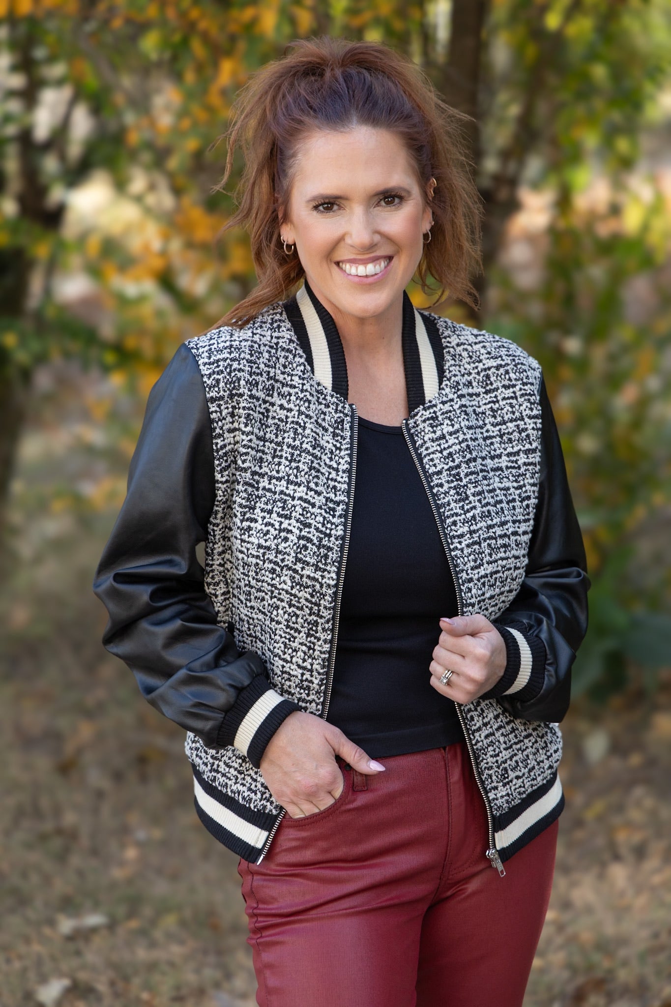Janel Mixed Media Bomber Jacket