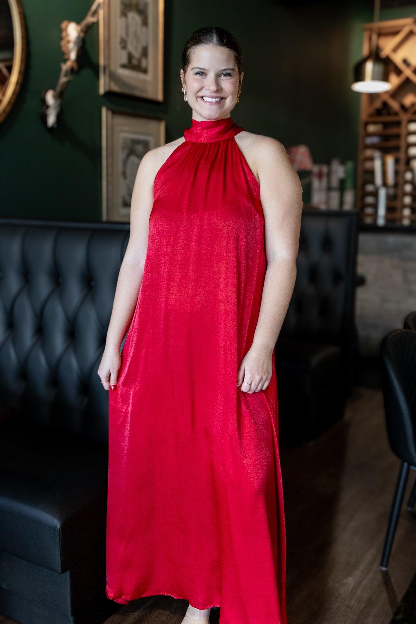 Formal Satin Dress- Burgundy