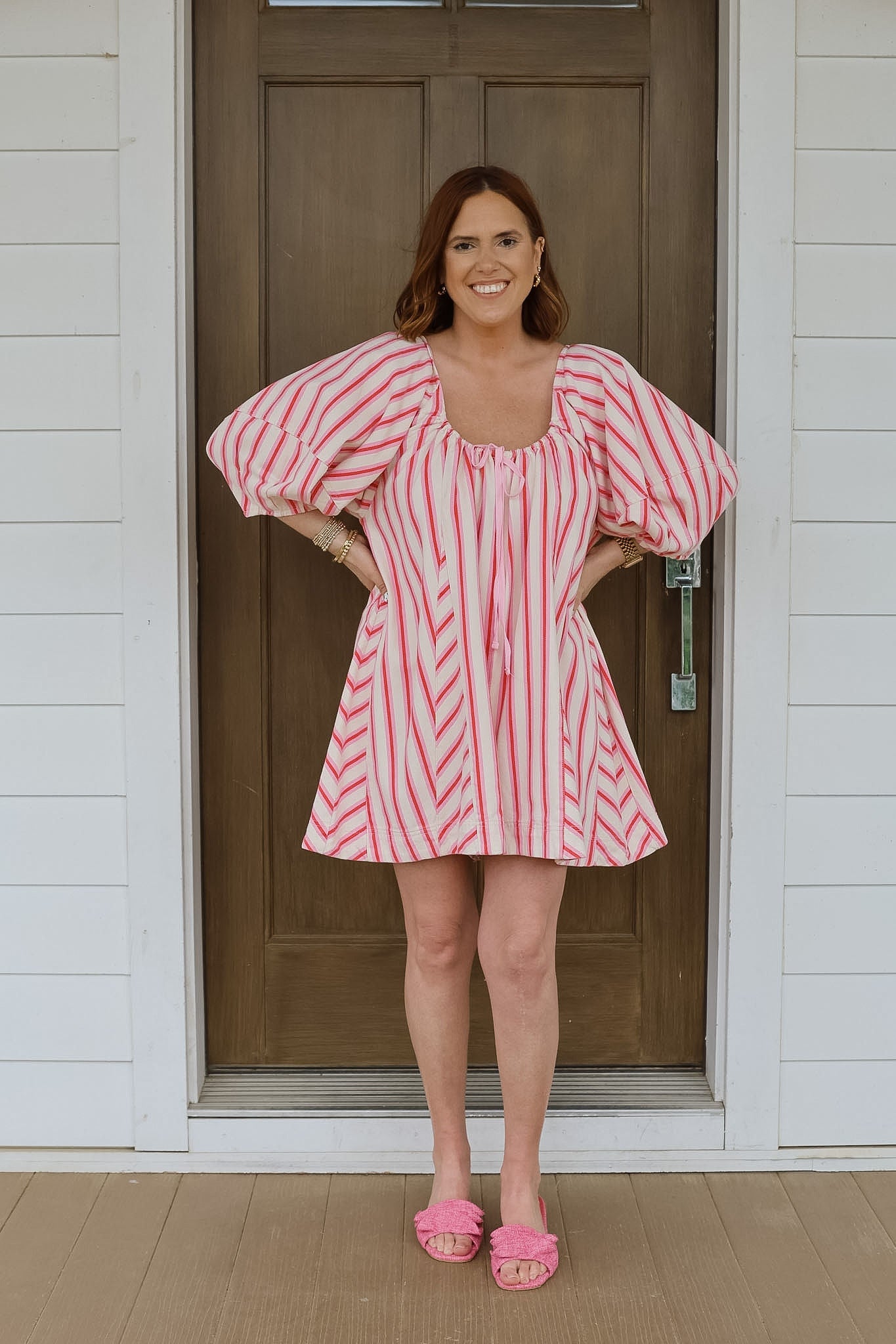 Sophie Stripe Denim Romper - Pink