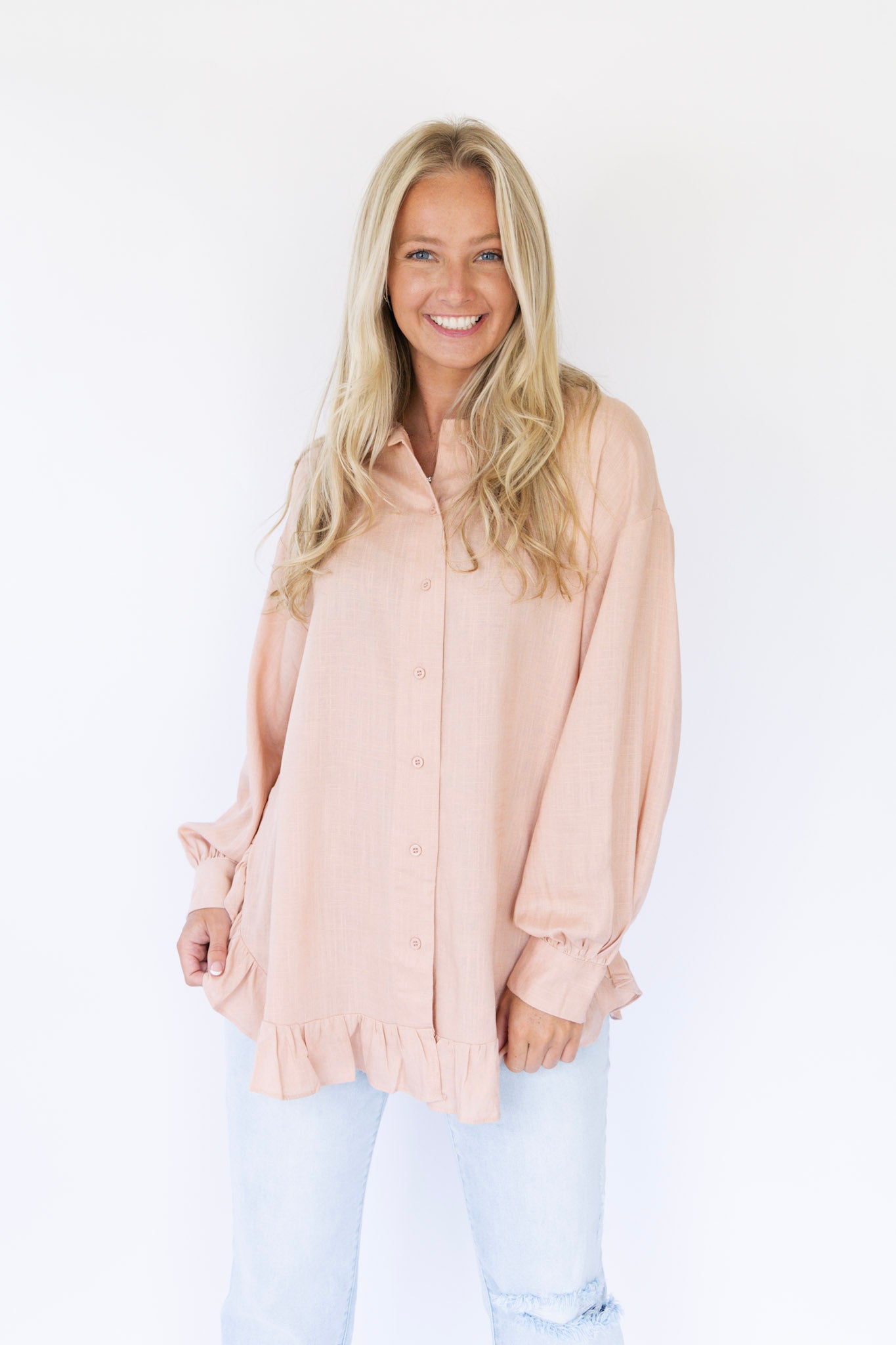 Charlize Button Down Linen Top - Mauve