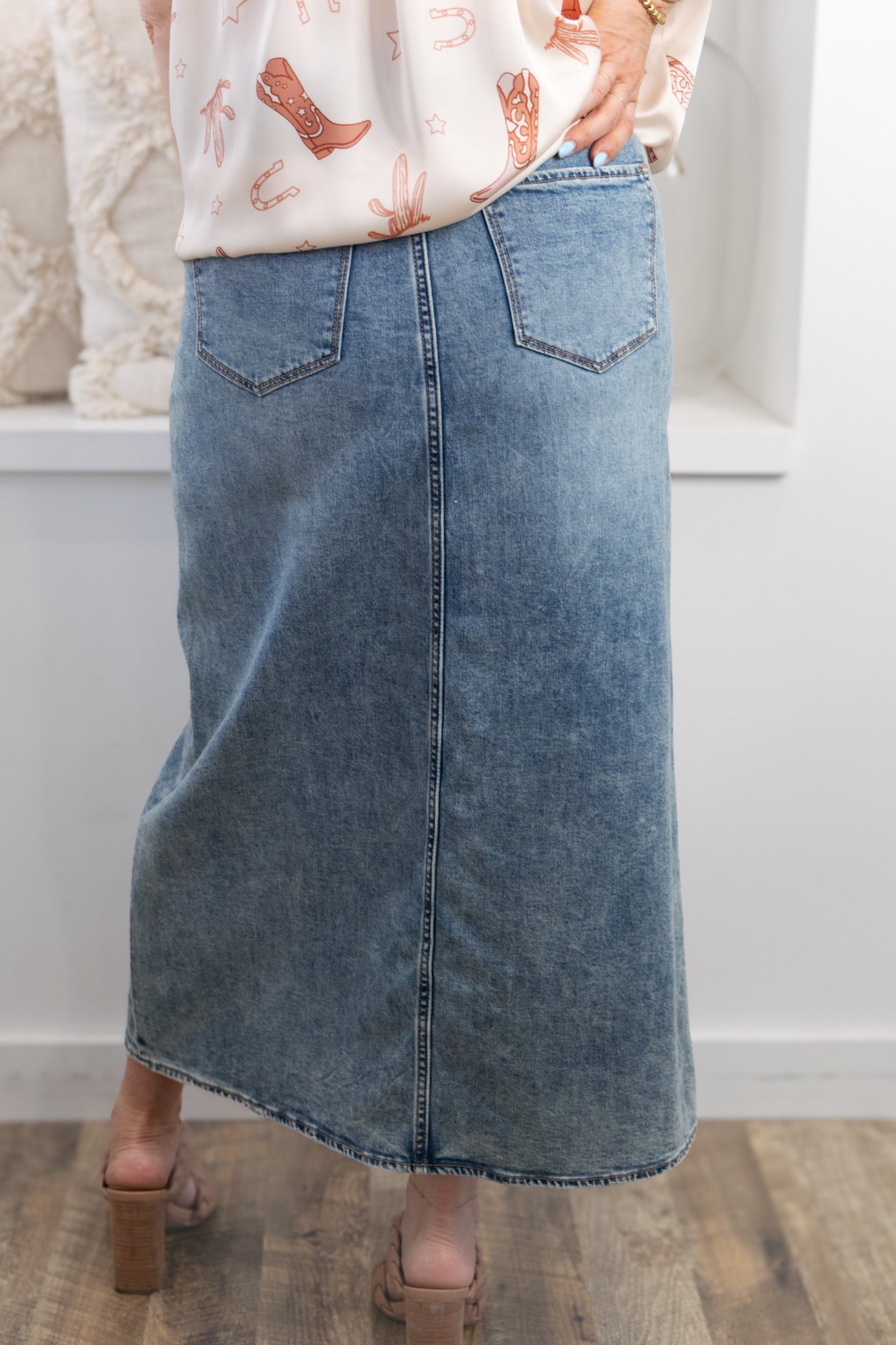 [Dear John] Vianna Front Slit Denim Skirt -Narvik