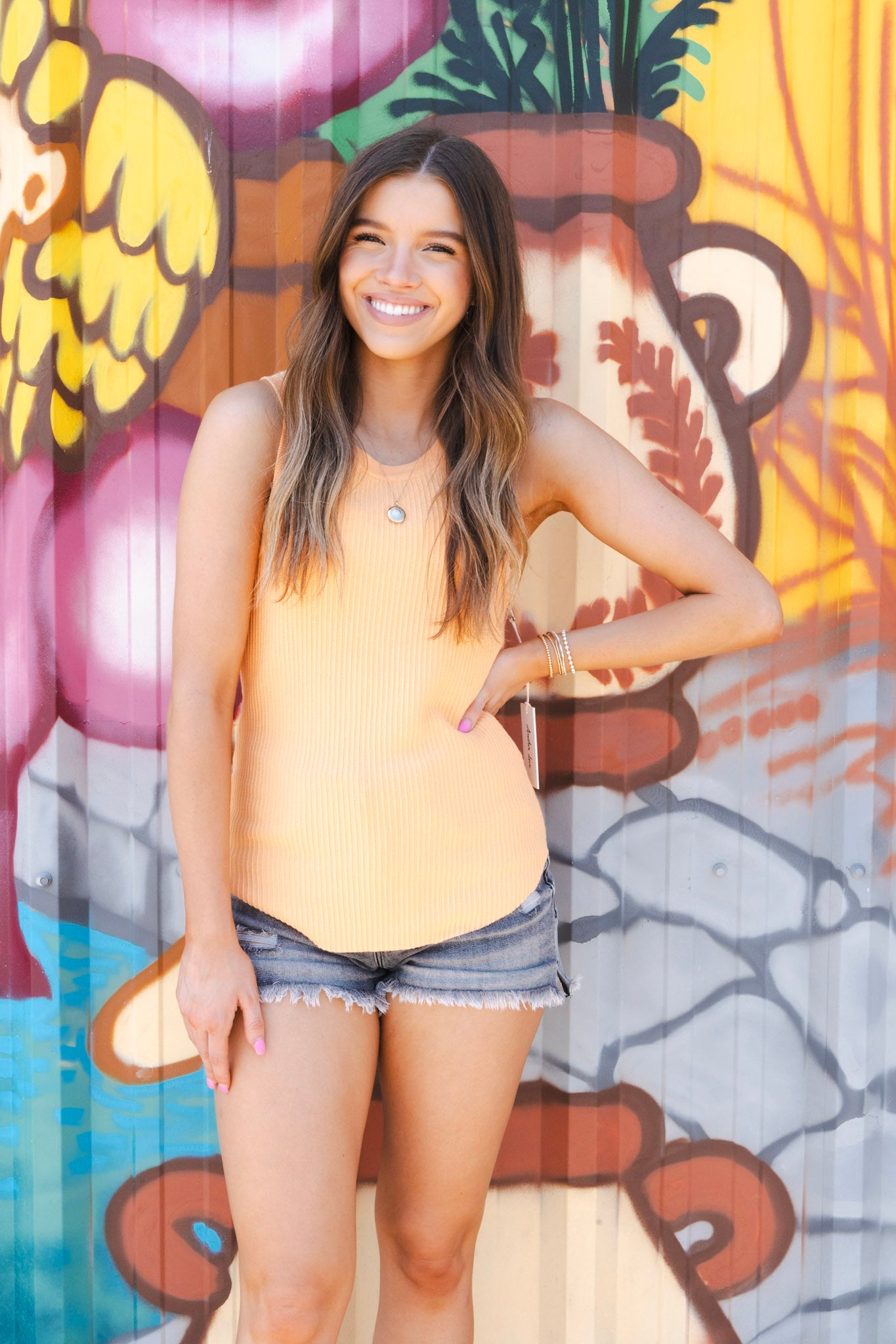 Cora Ribbed Tank- Orange