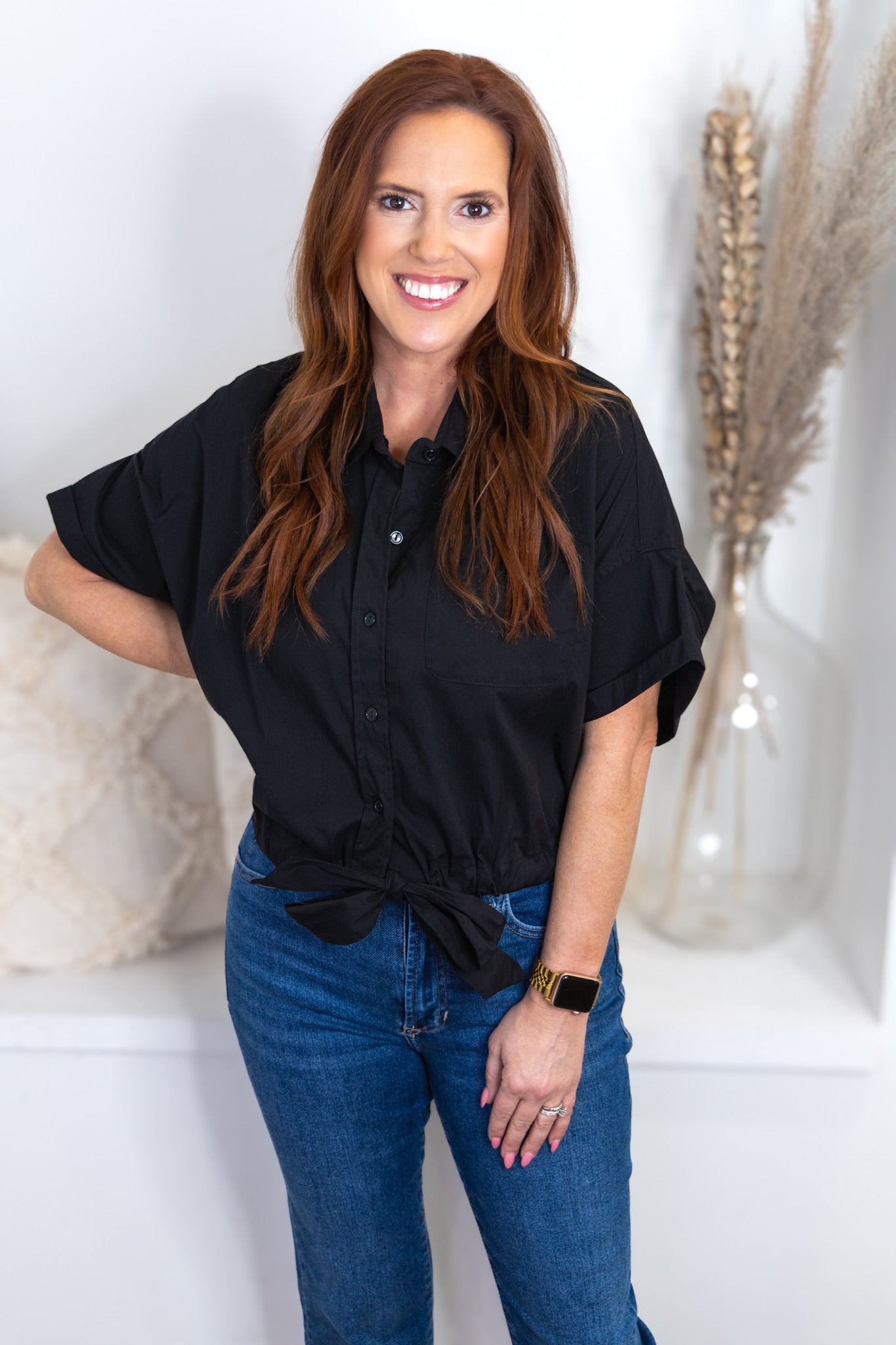 Camilla Button Front Top- Black