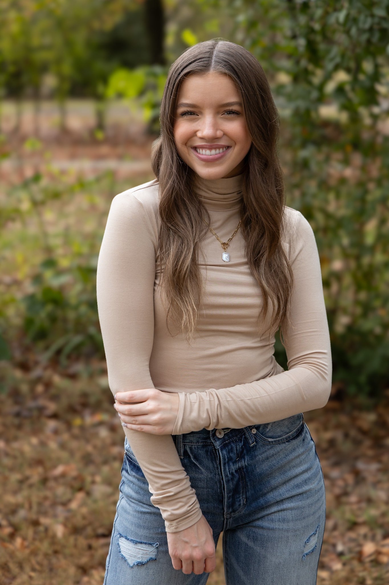 Fitted Turtleneck Layering Top - Taupe