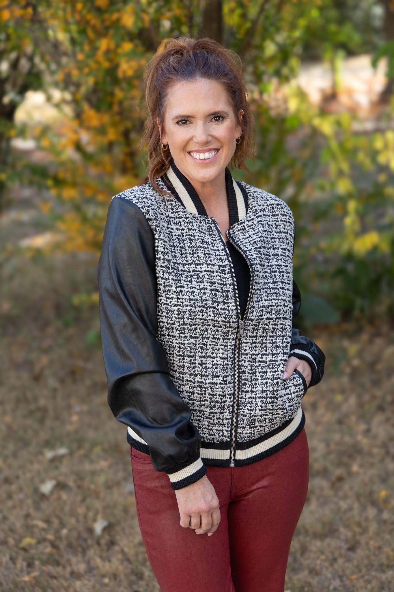 Janel Mixed Media Bomber Jacket