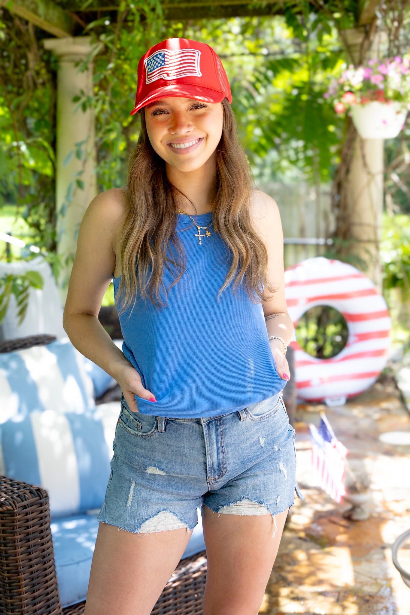 Tamia Cropped Racerback Tank - Blue Star