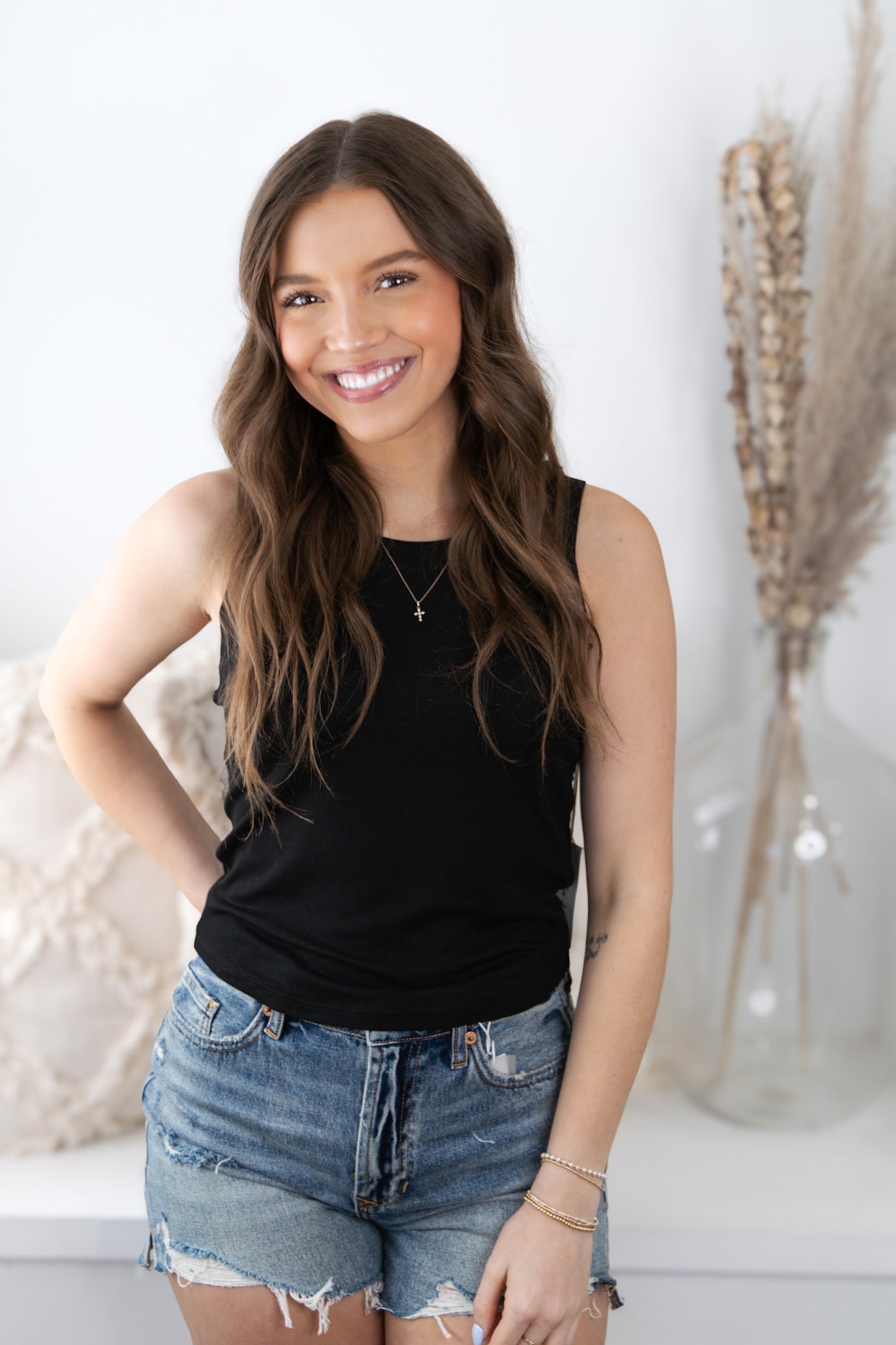 Baby Cleo Crop Ribbed Tank - Black