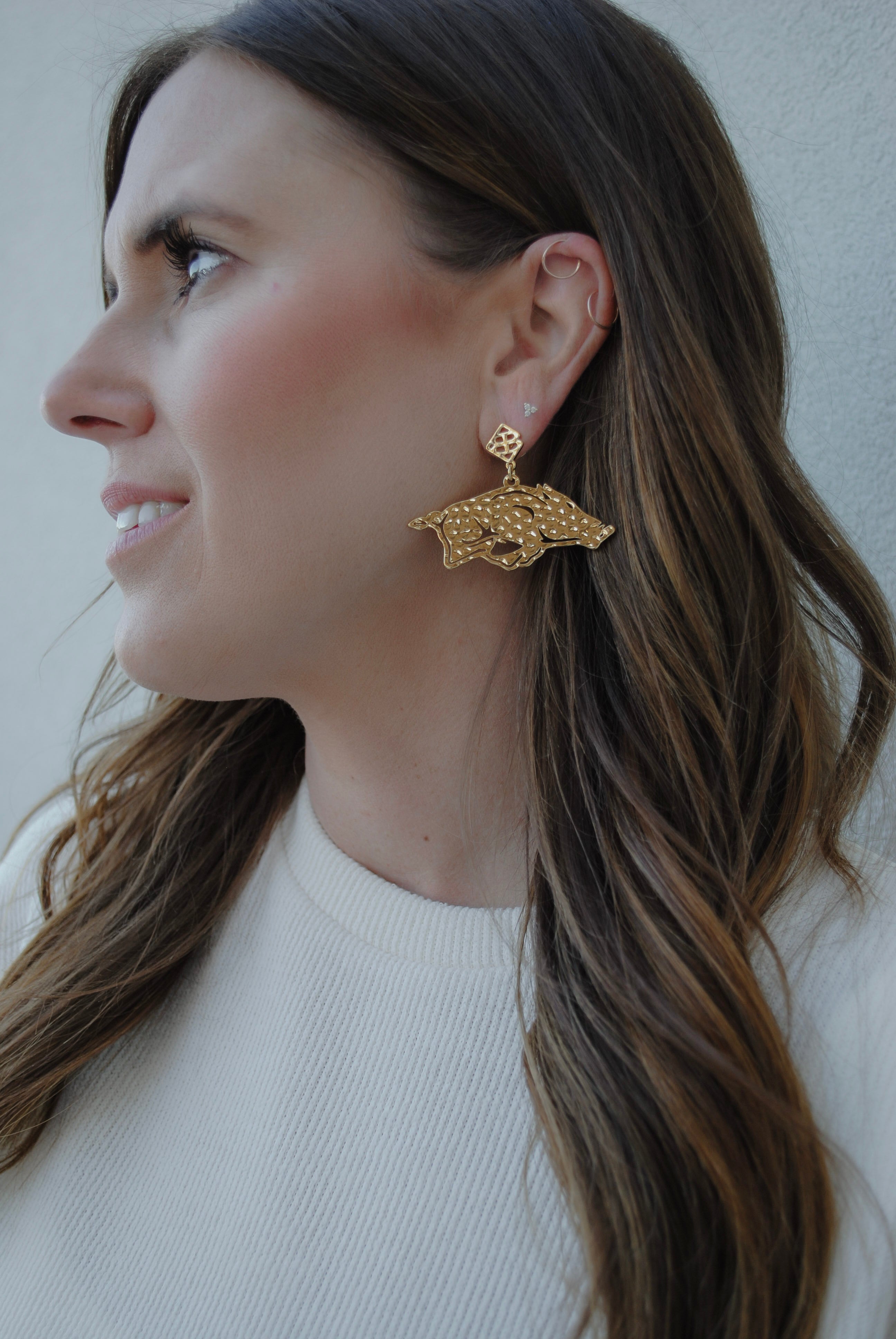 Brianna Cannon: Gold Running Razorback Earrings