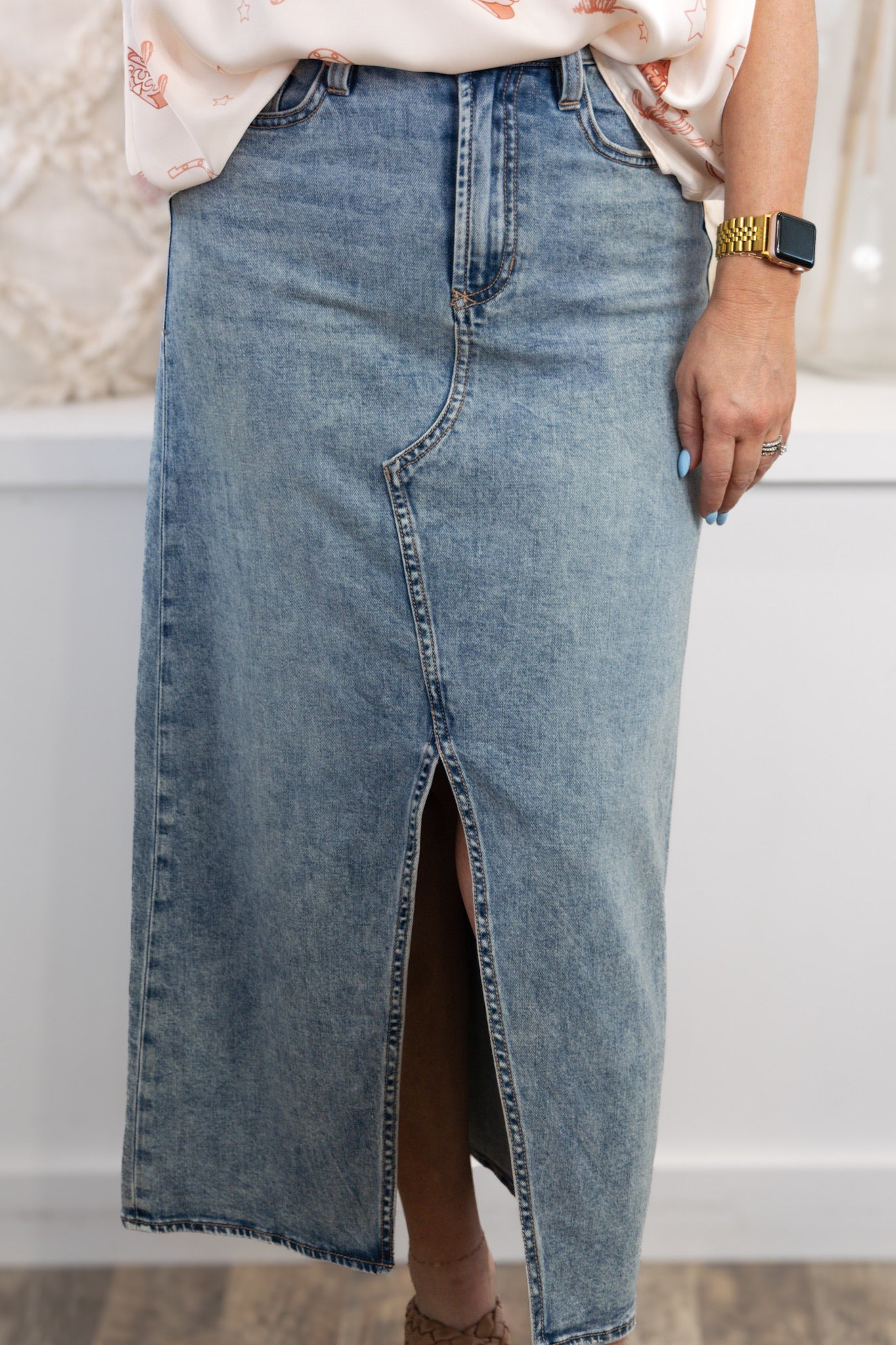 [Dear John] Vianna Front Slit Denim Skirt -Narvik