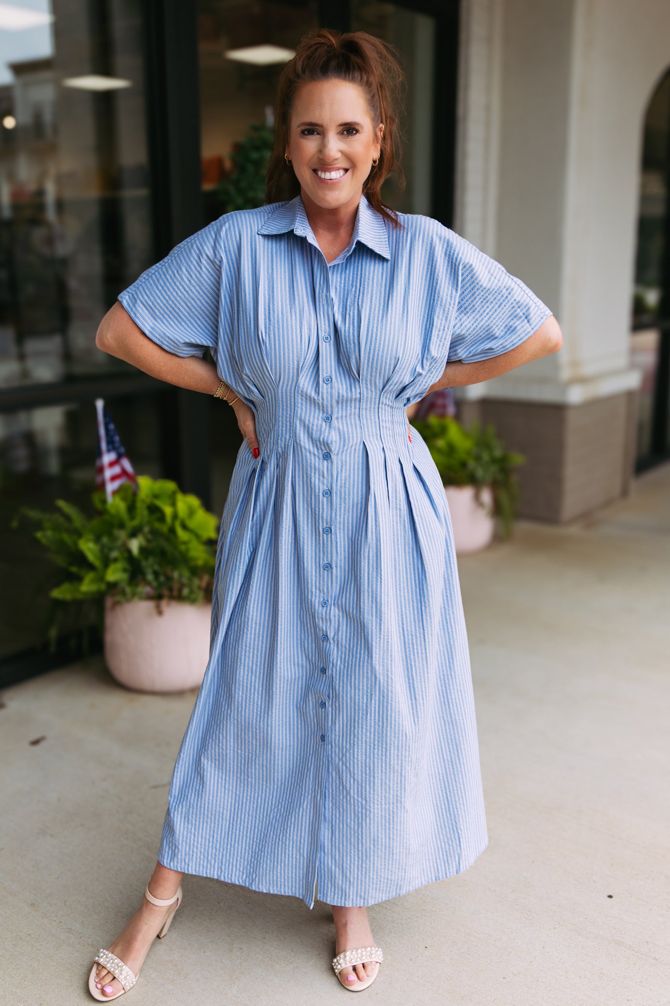 Maria Blue Stripe Midi Dress
