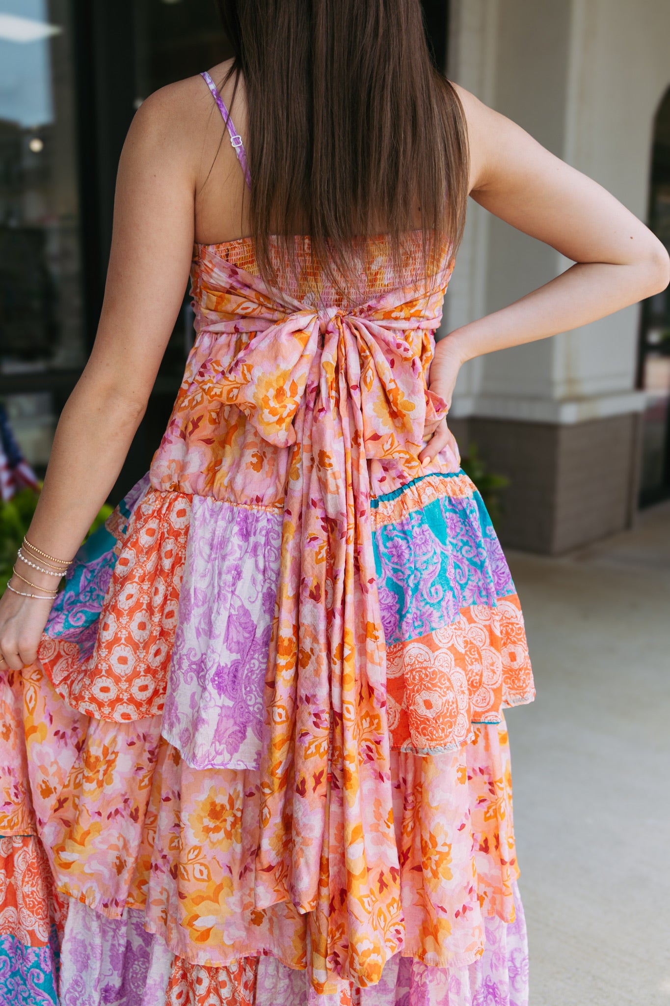 Orange Lavender Tiered Midi Dress