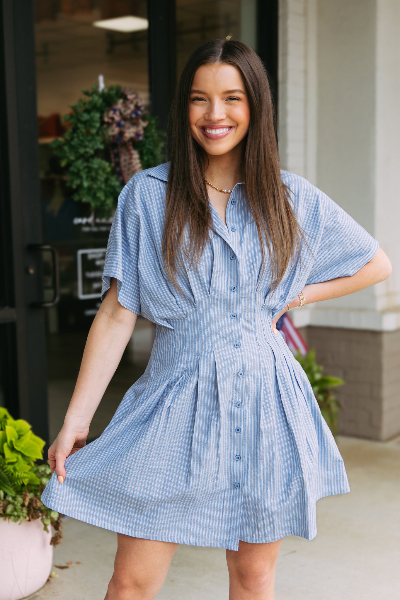 Twyla Blue Stripe Mini Dress
