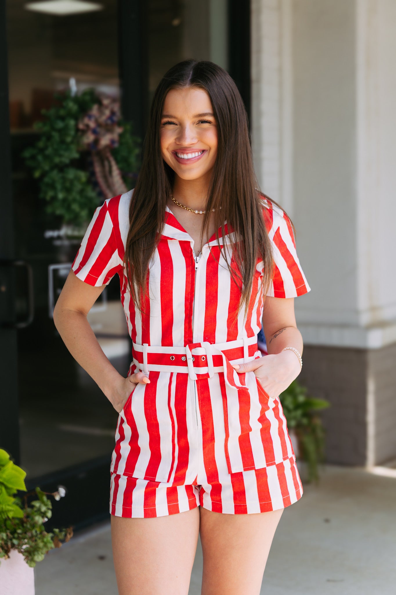 Belted Stripe Romper