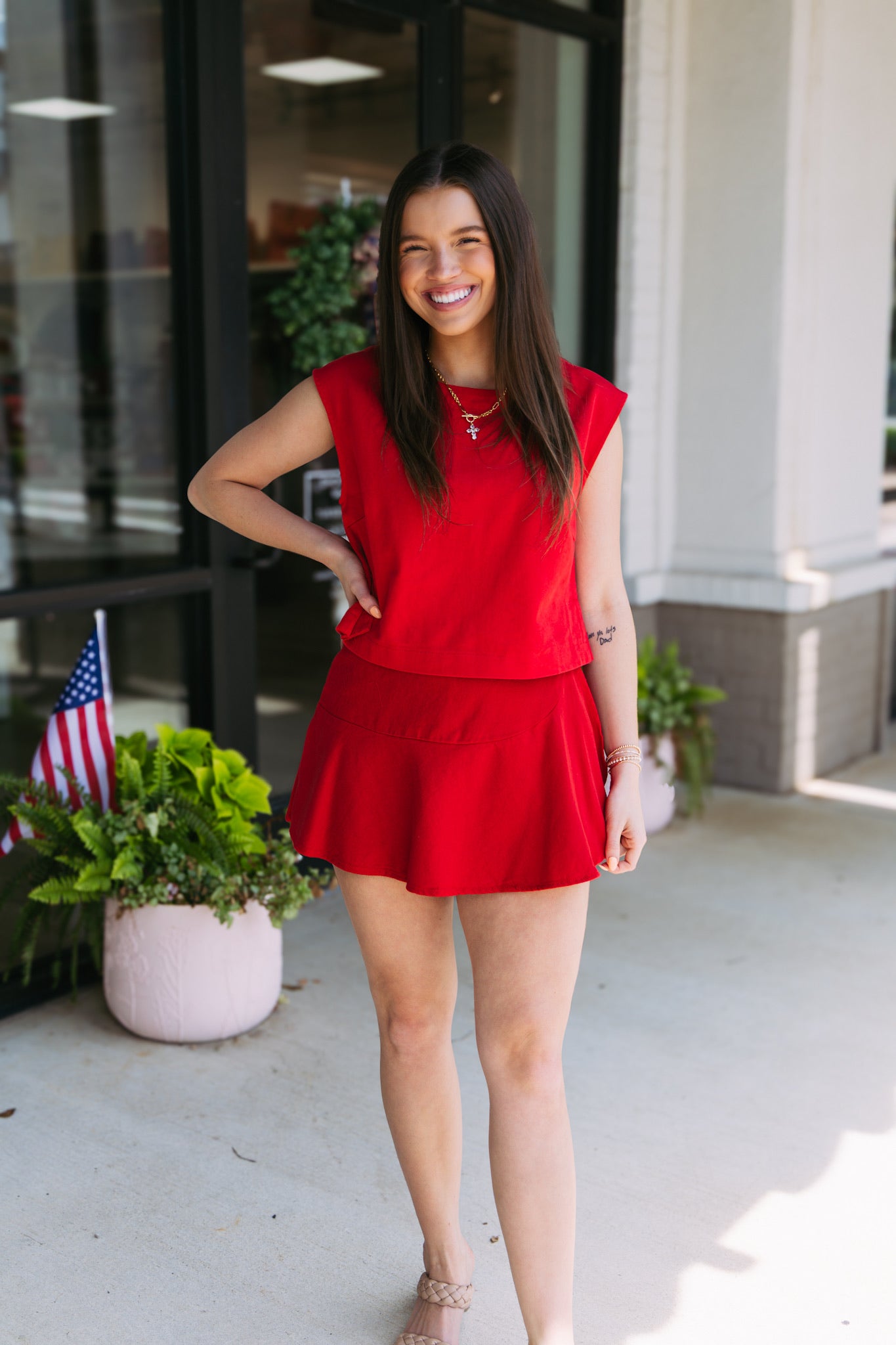 Red Denim Boxy Crop Top