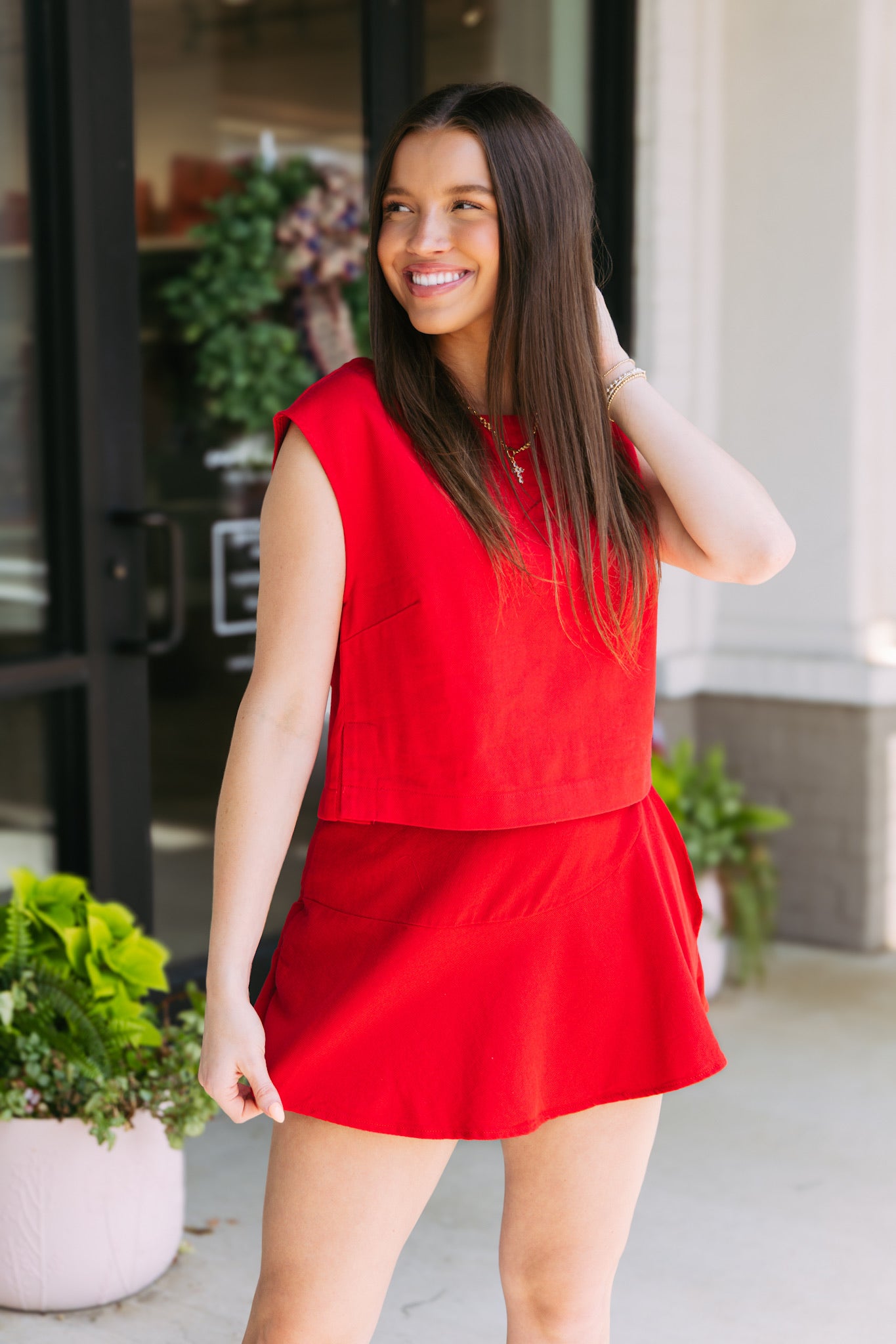 Red Denim Boxy Crop Top