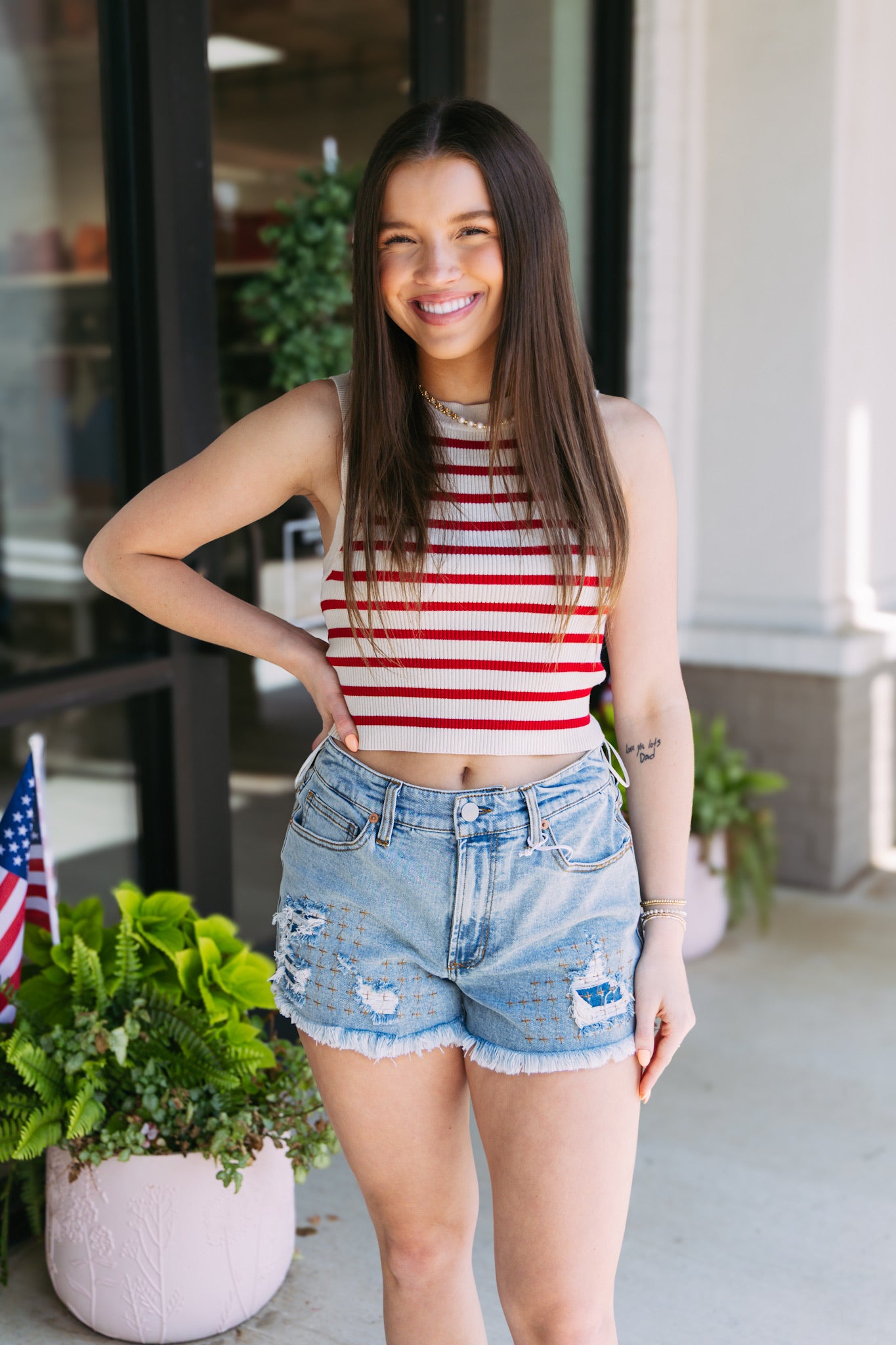 Ruby Stripe Knit Crop Tank - Red