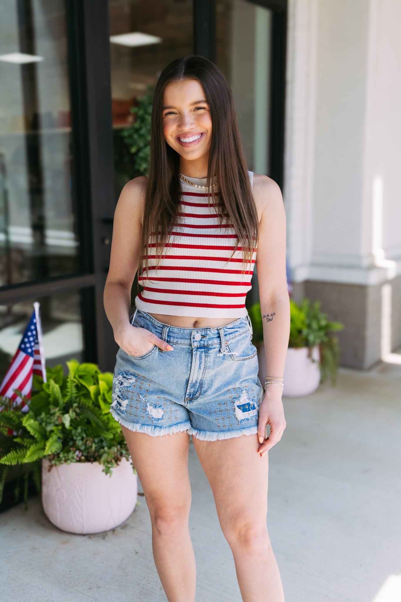 Ruby Stripe Knit Crop Tank - Red