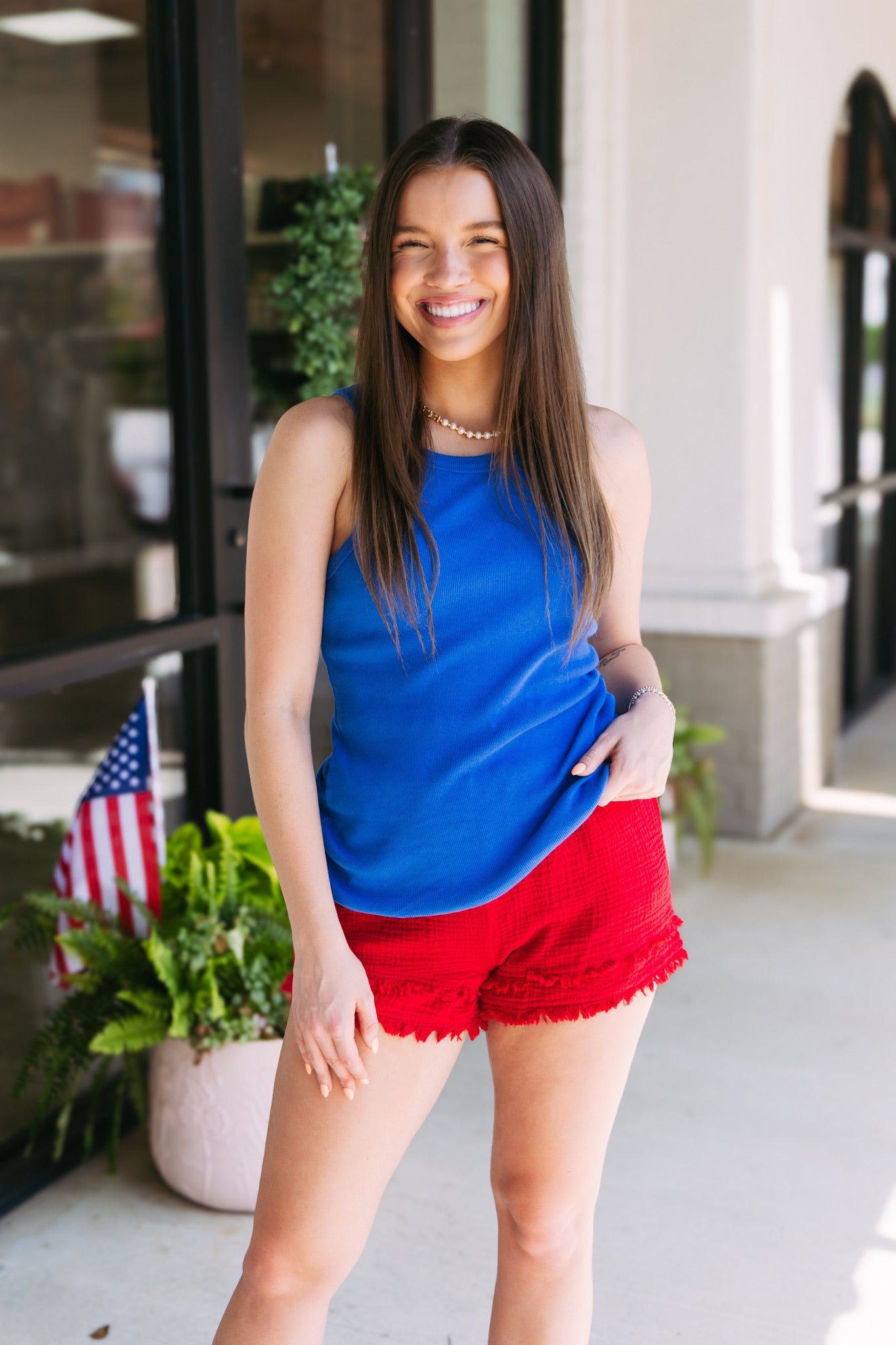 Red Distressed Gauze Shorts