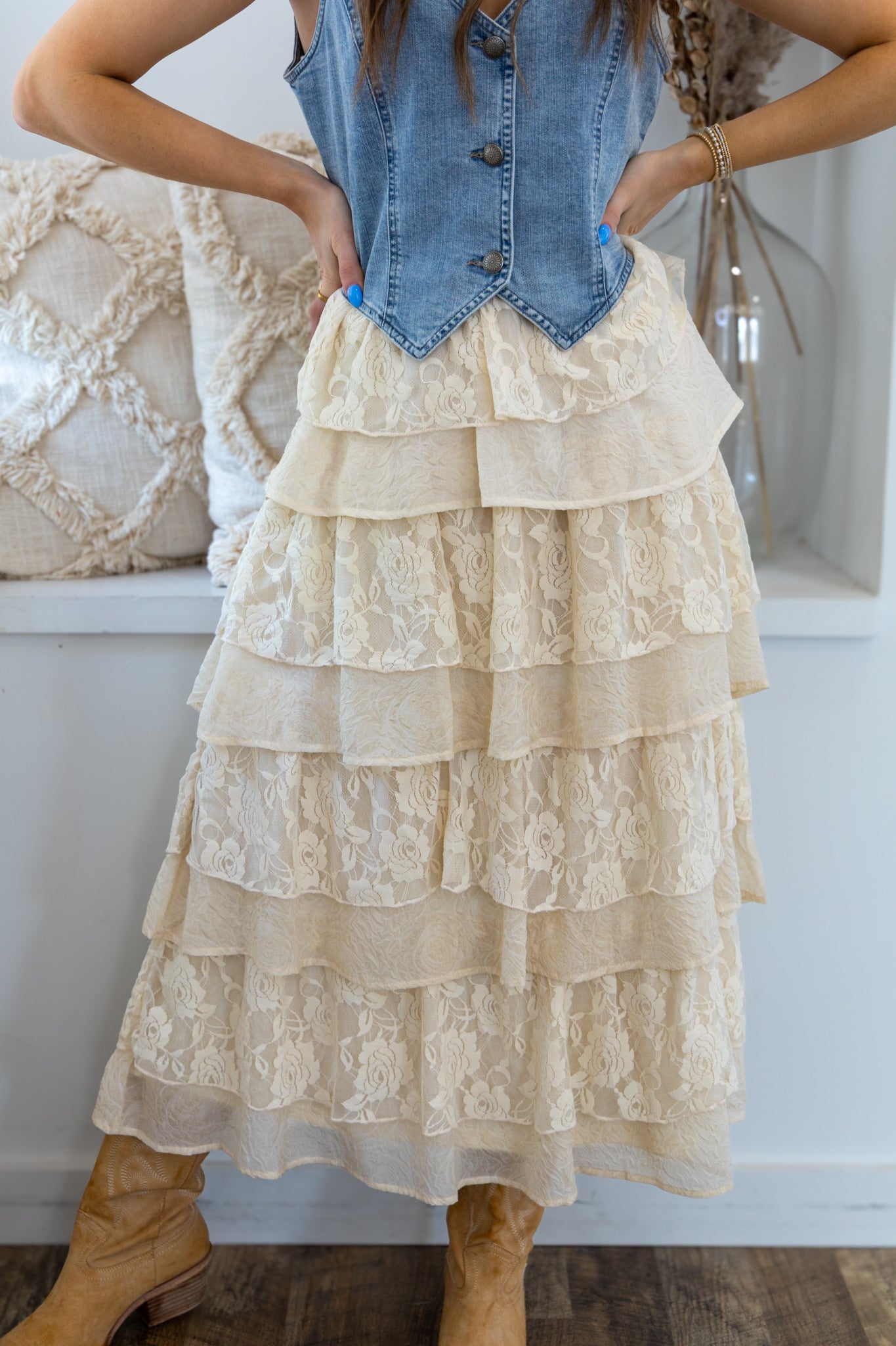 Boho Lace Tiered Maxi Skirt