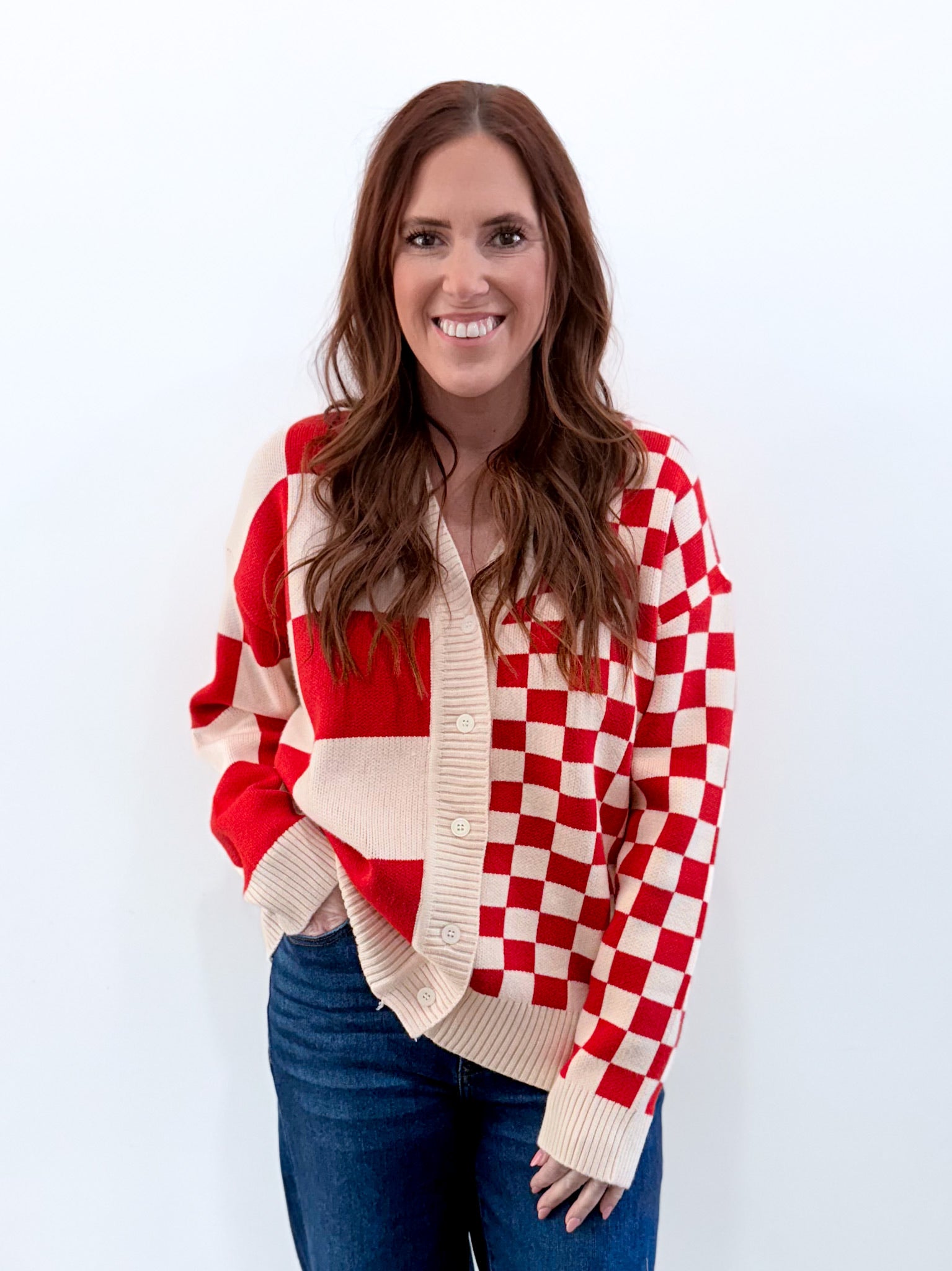 Dixon Checkered Cardigan - Red