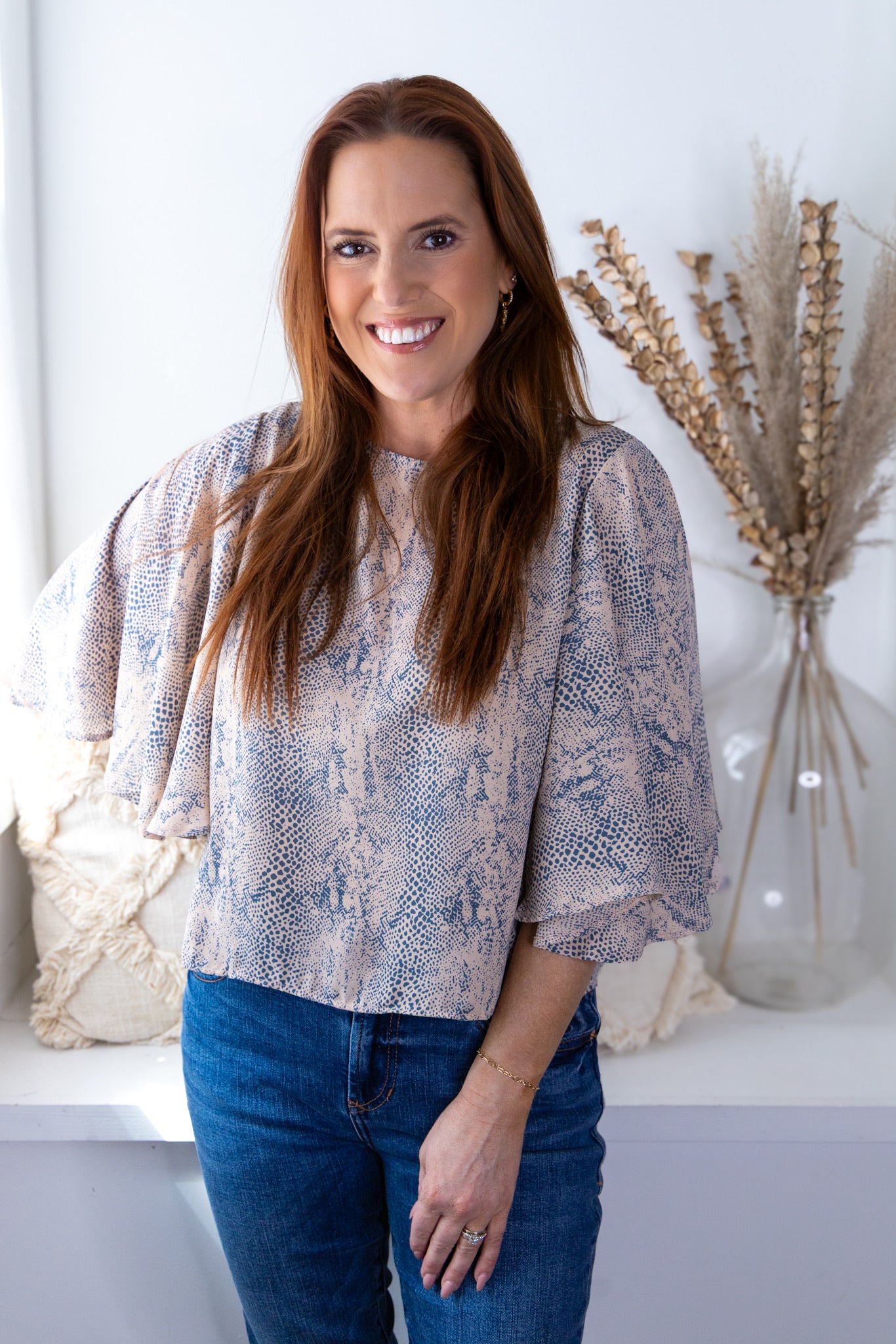 Candice Animal Print Blouse - Blush/Grey