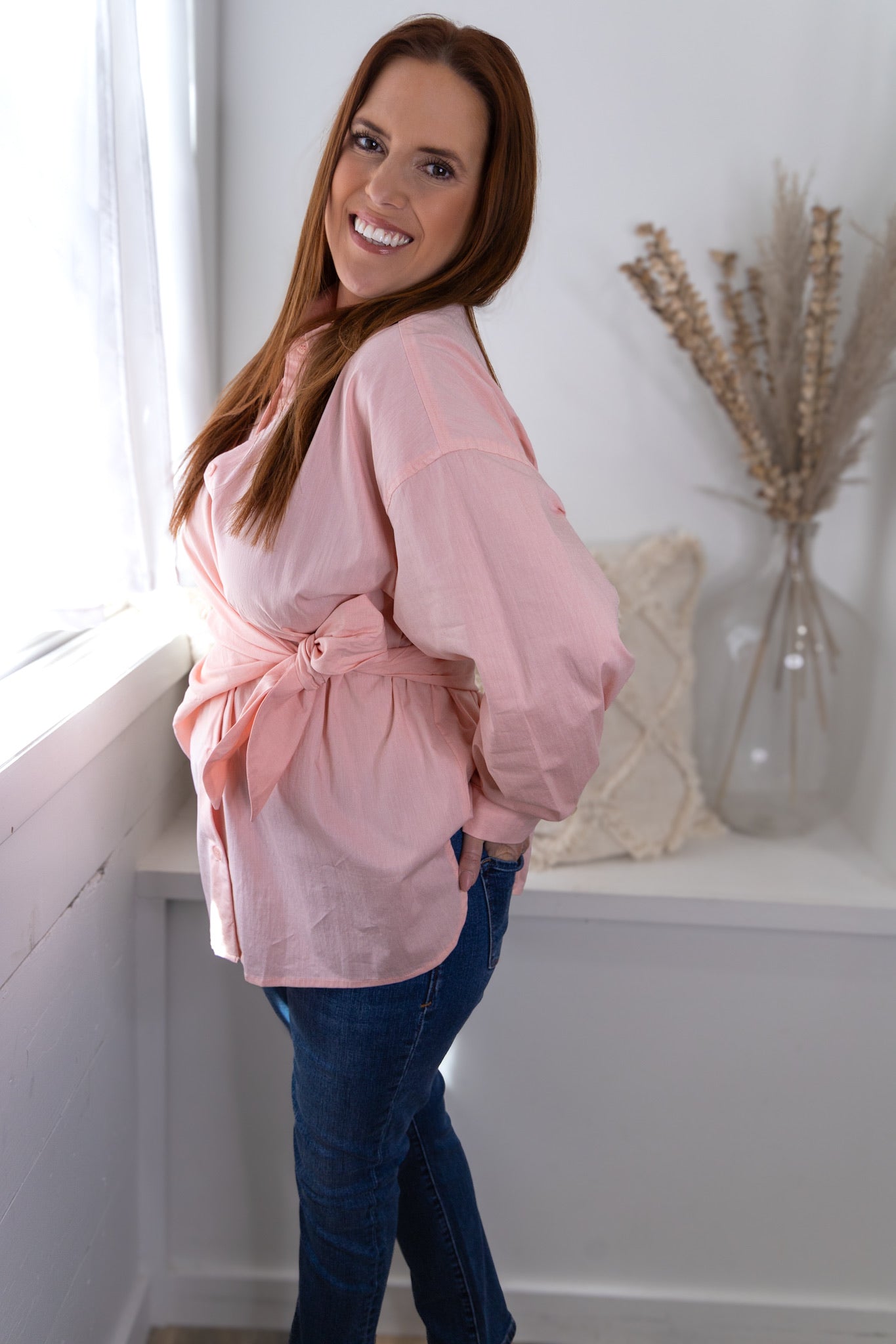 Adia Button Front Blouse - Rose