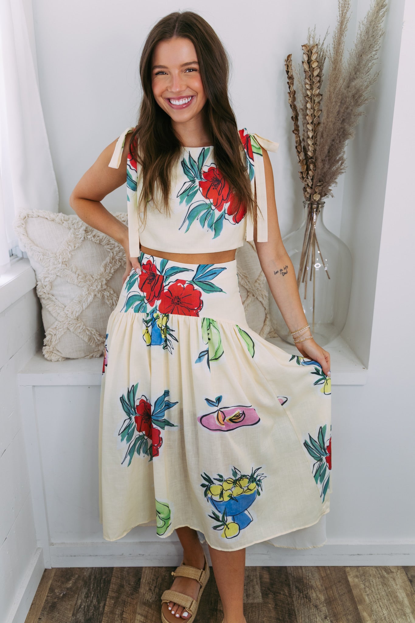 Linen Floral Maxi Skirt