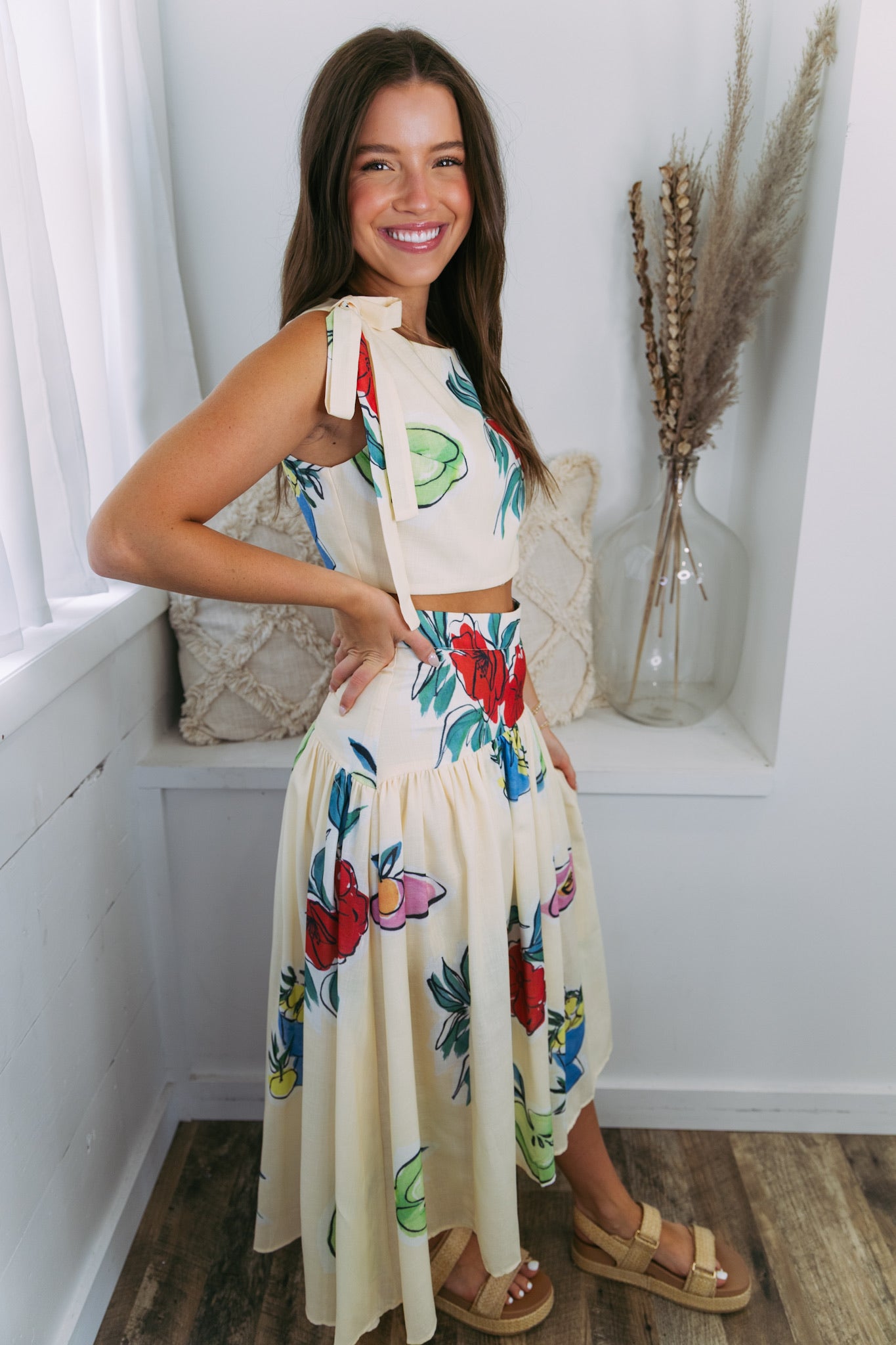 Linen Floral Cropped Top