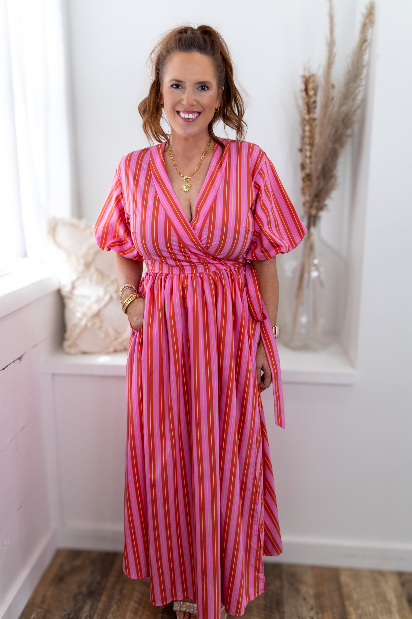 Edmonise Stripe Maxi Wrap Dress - Rose