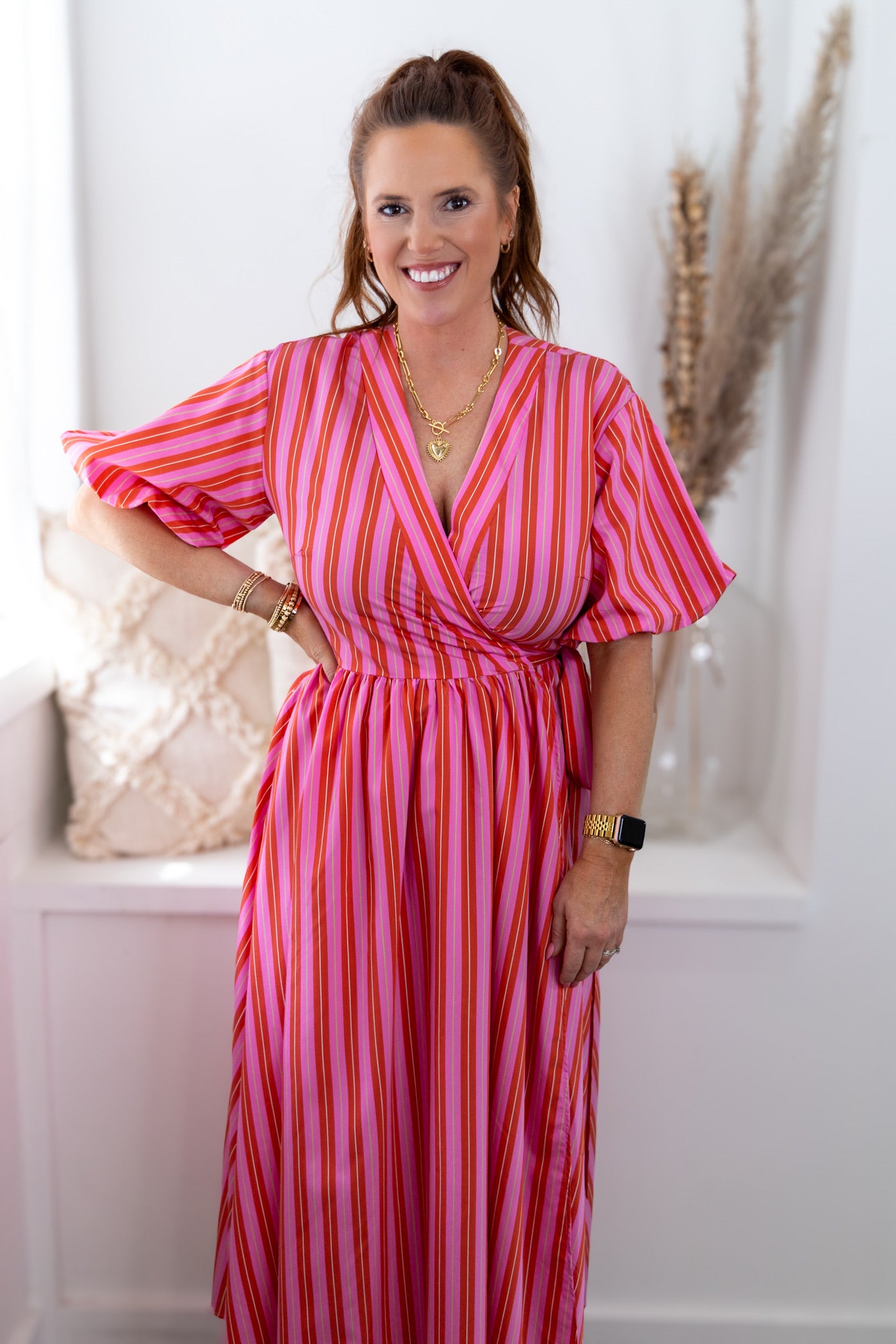 Edmonise Stripe Maxi Wrap Dress - Rose