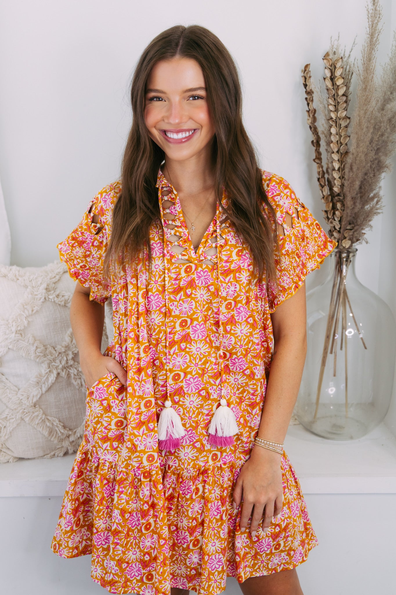 Answorth Floral Dress - Orange/Pink