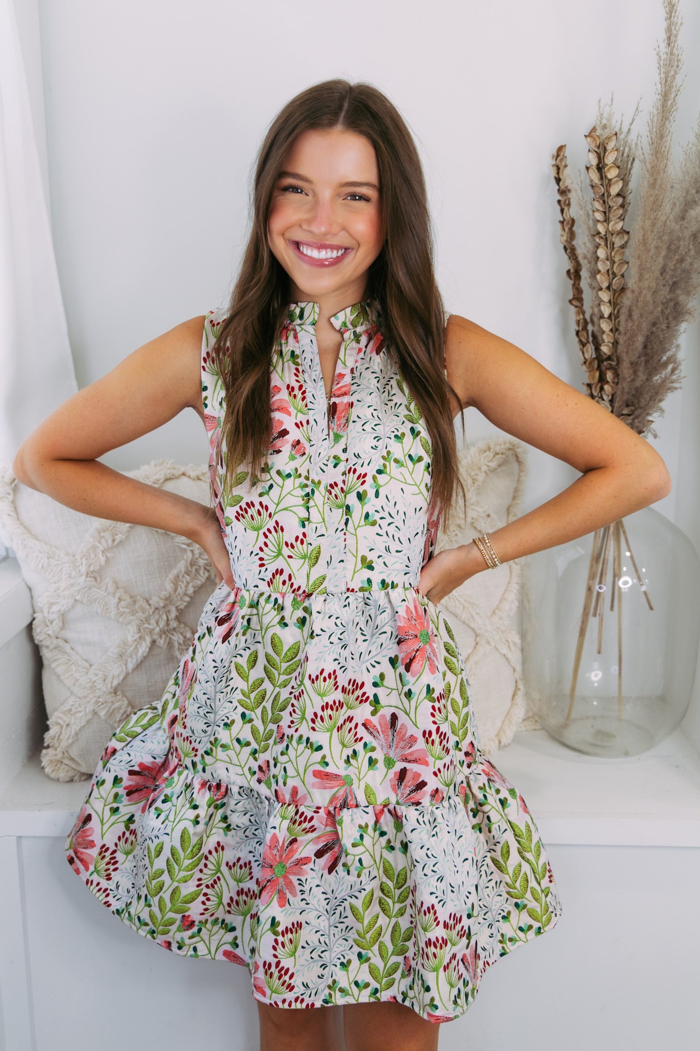 Sleeveless Jacquard Floral Dress