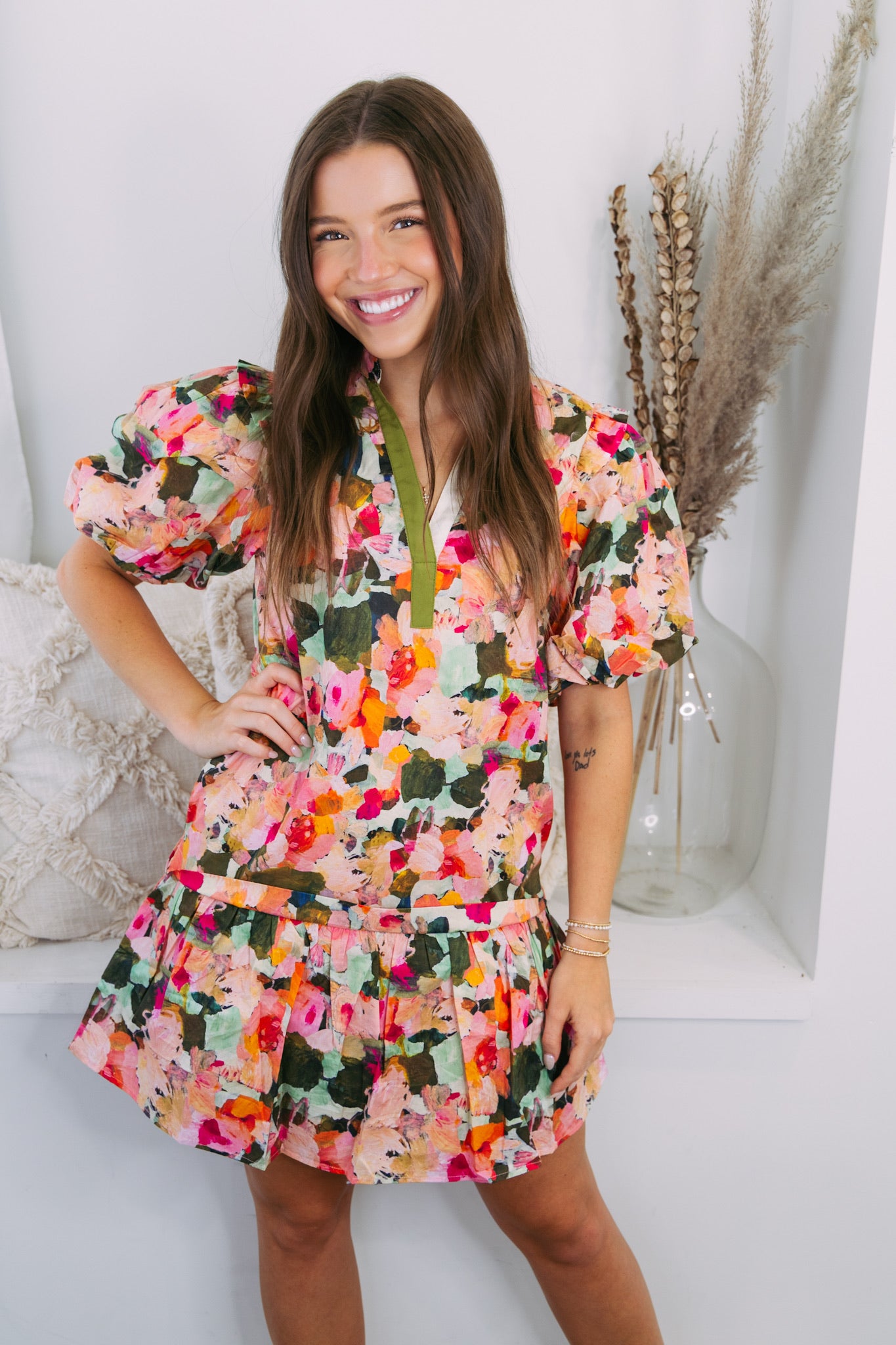 Nan Floral Puff Sleeve Dress - Cream