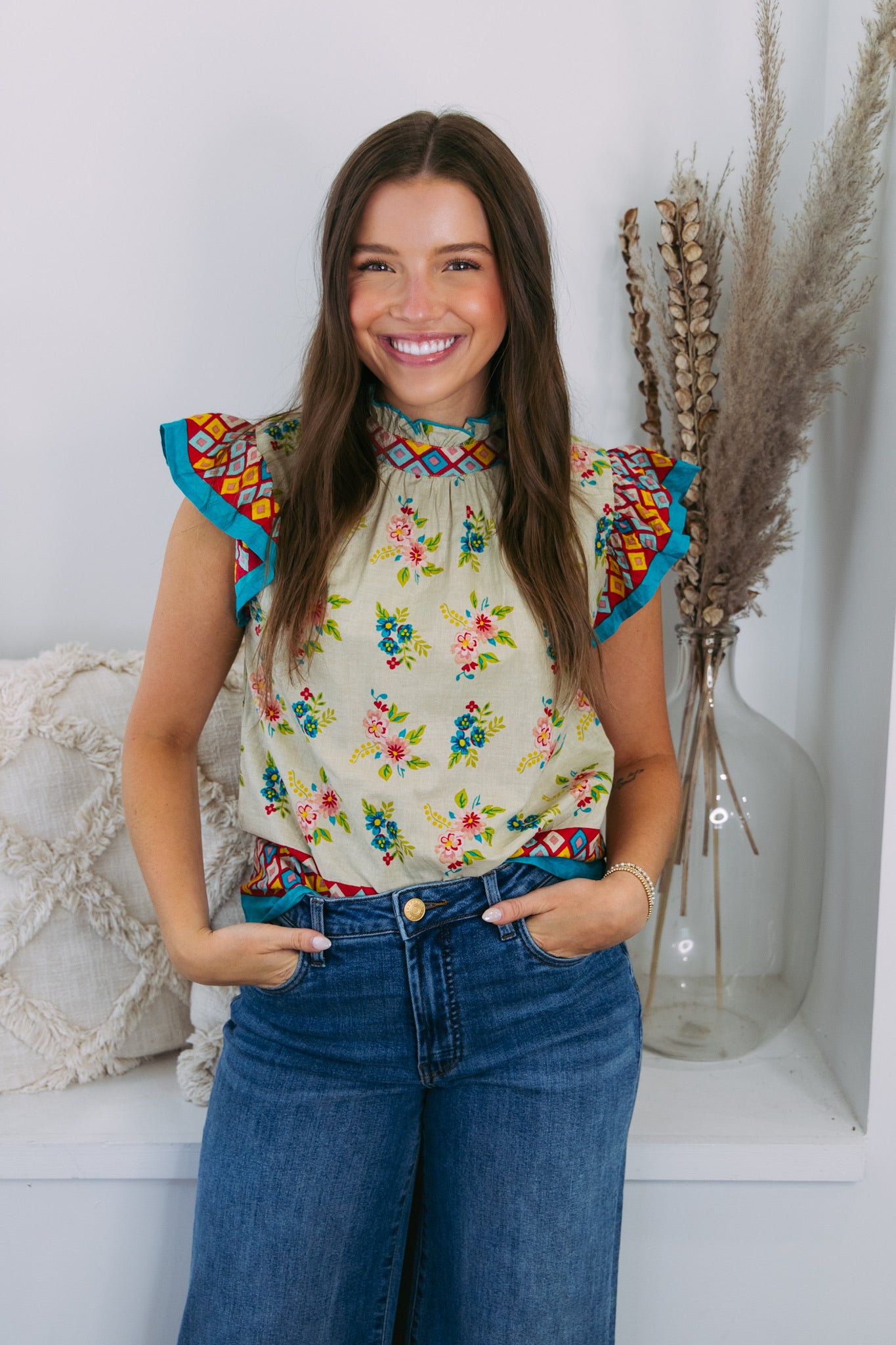Annie Floral Flutter Sleeve Top