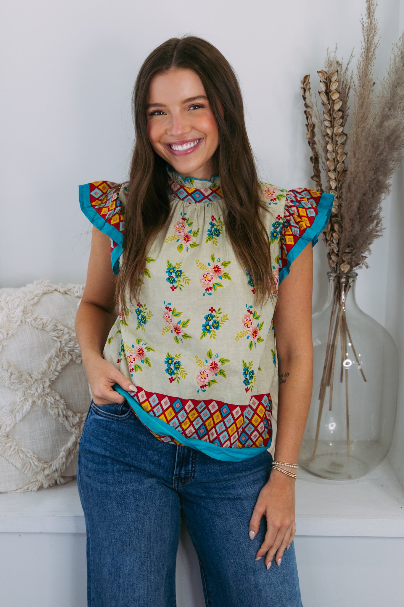 Annie Floral Flutter Sleeve Top