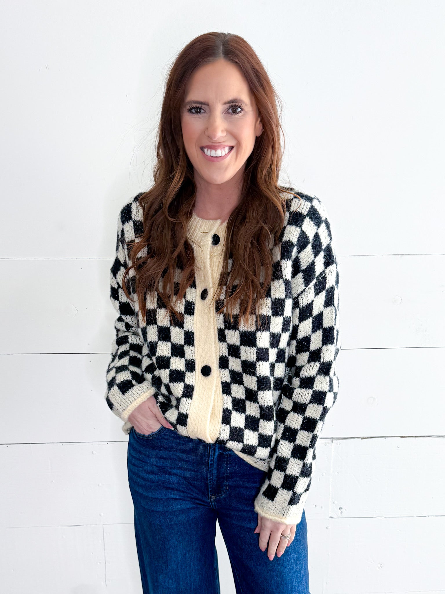 Black & White Checkered Cardigan