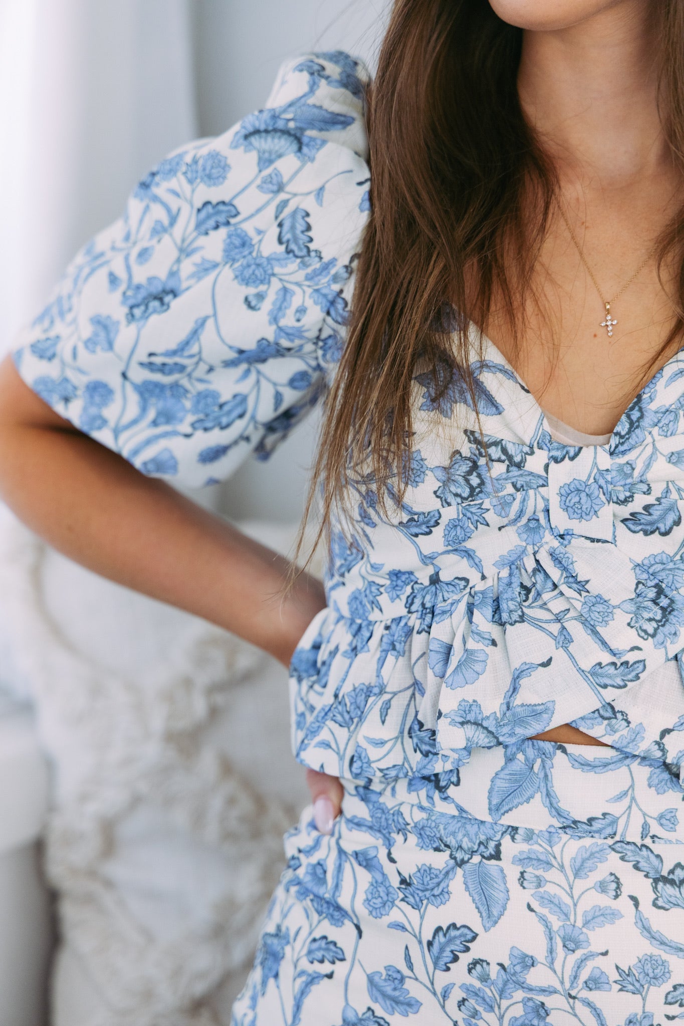 Blue Floral Crop Top