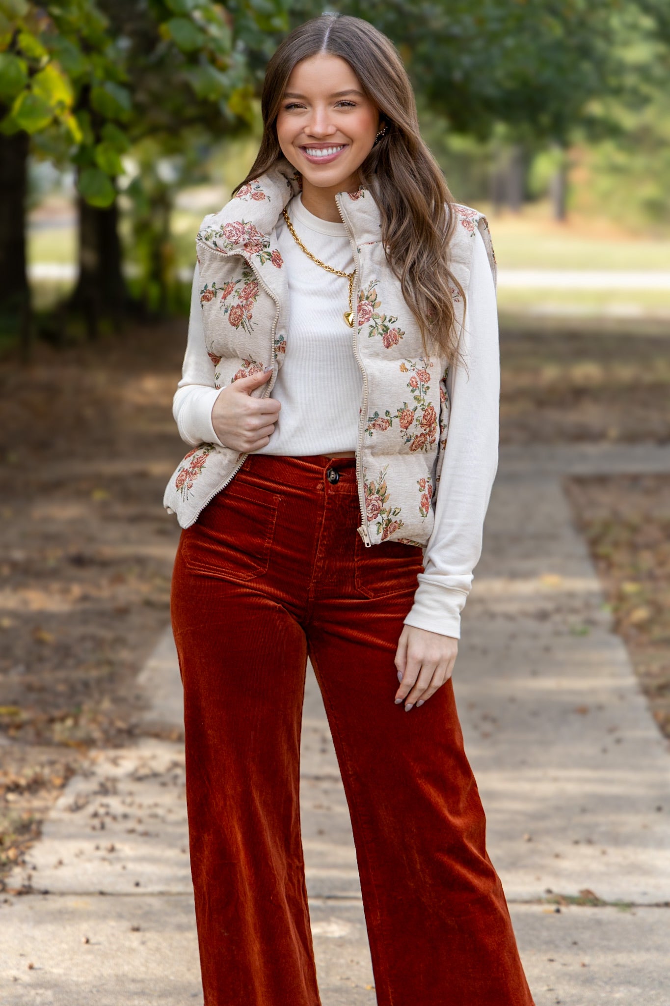 Floral Jacquard Puffer Vest