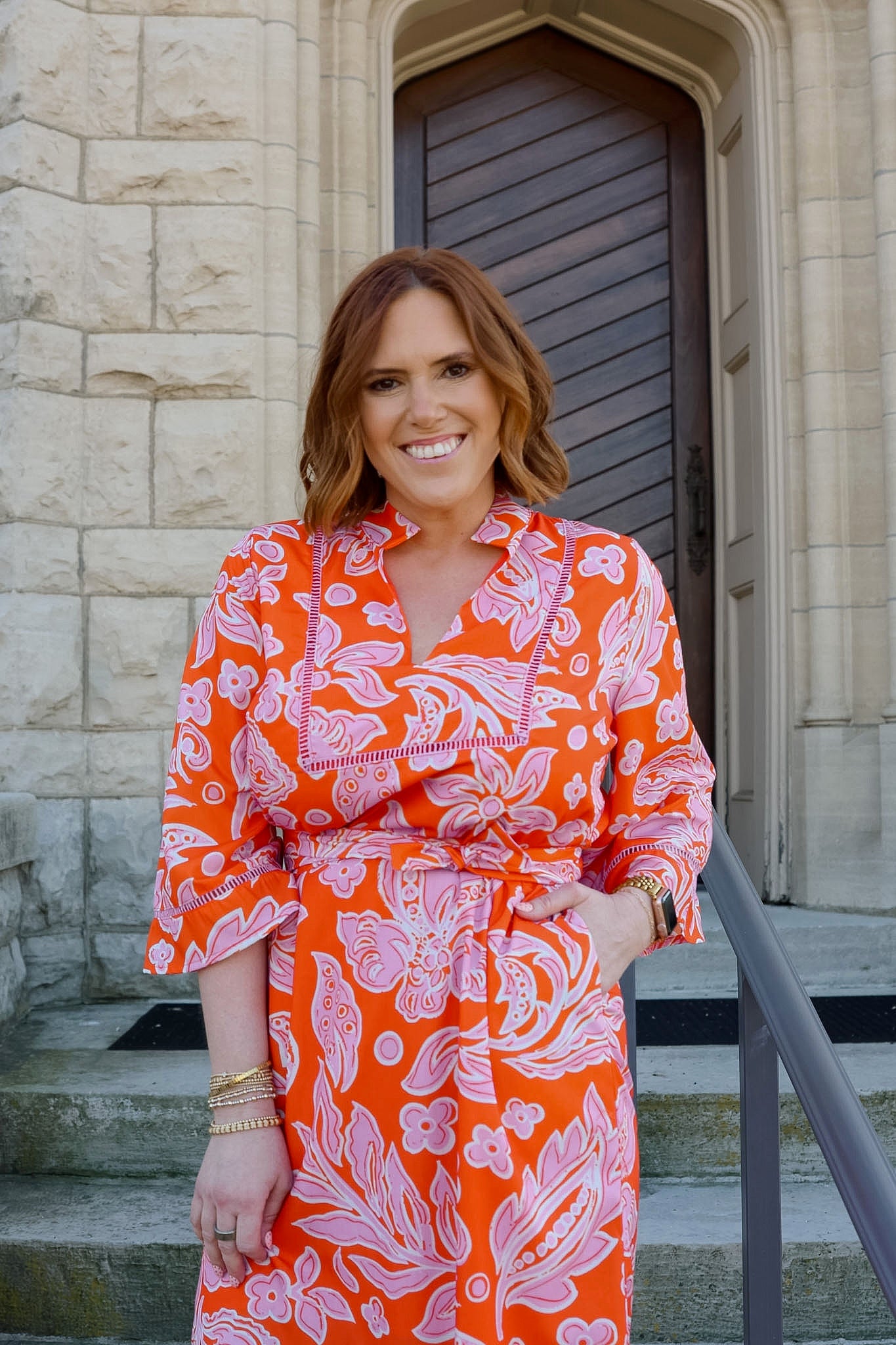 Orange Petal Trimmed Yoke Tunic