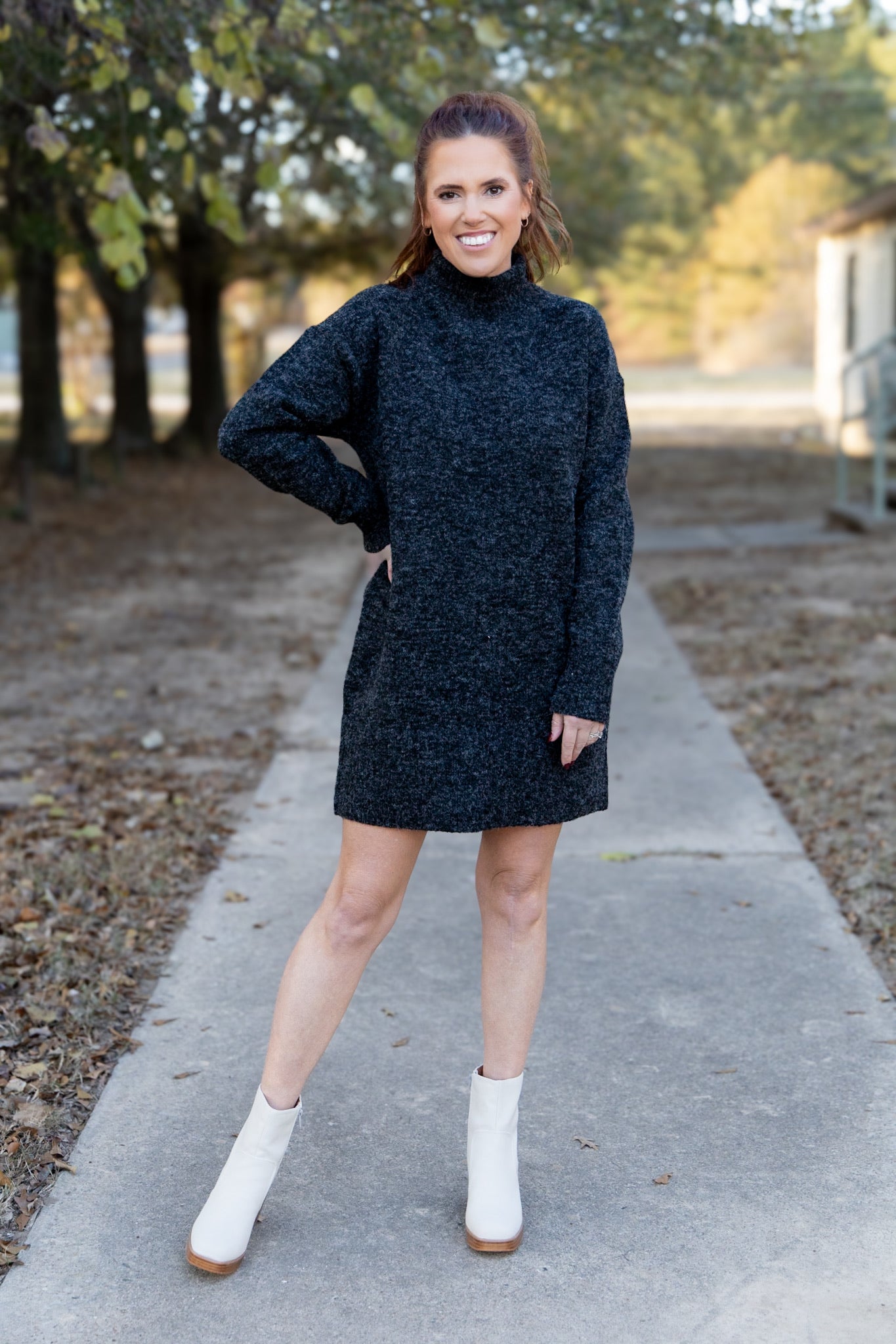 Eva Sweater Dress - Black/Charcoal Grey