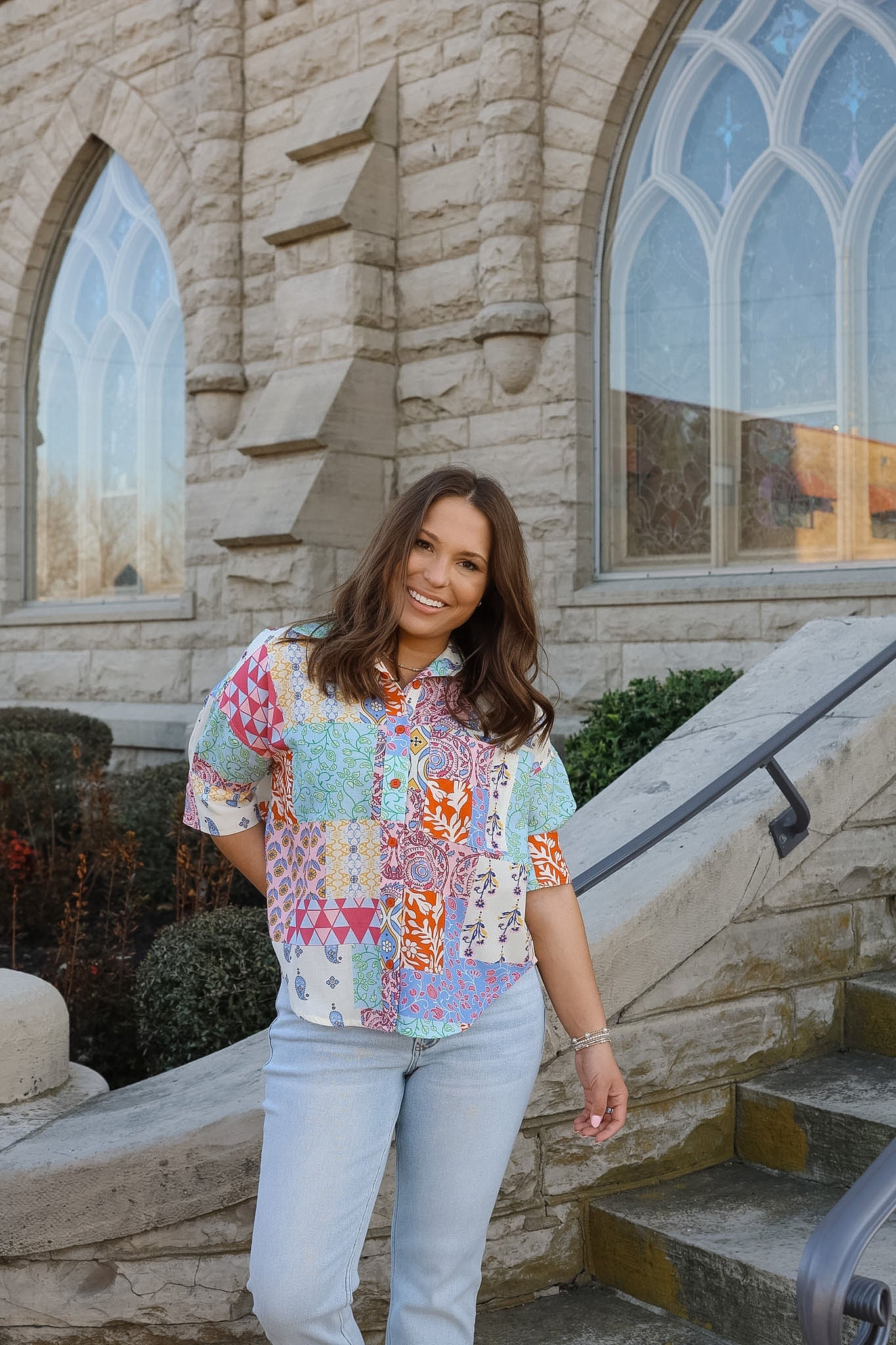 Kaleidocloth Button Short Sleeve Top