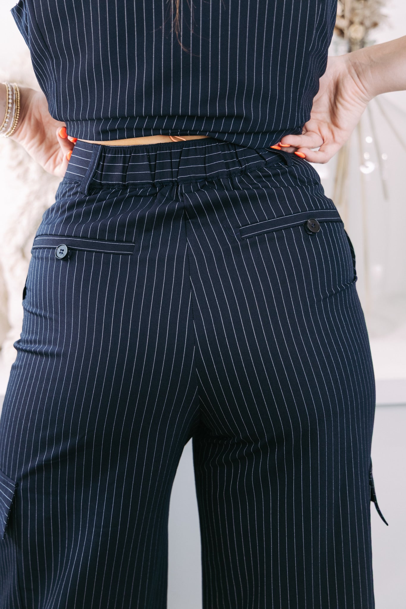 Pinstripe Cargo Trousers - Navy