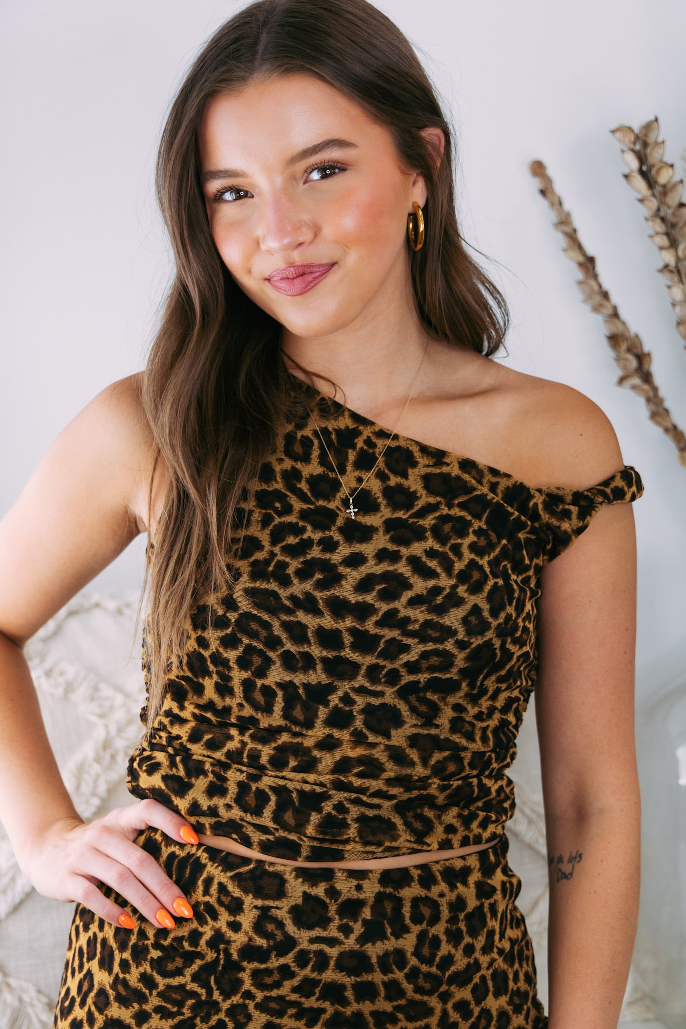 Cheetah Mesh One Shoulder Twisted Top