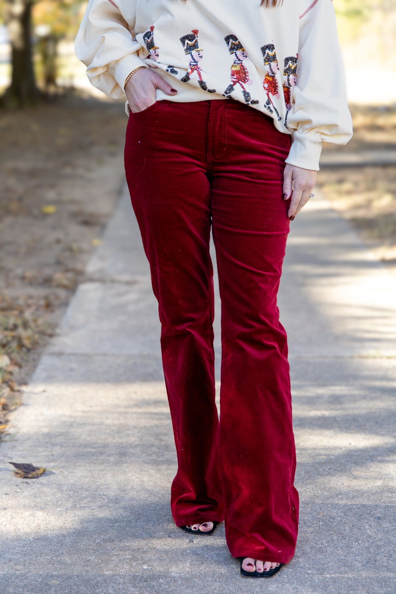 [Dear John] Rosa Mid Rise Full Inseam Pants - Burgundy Velveteen