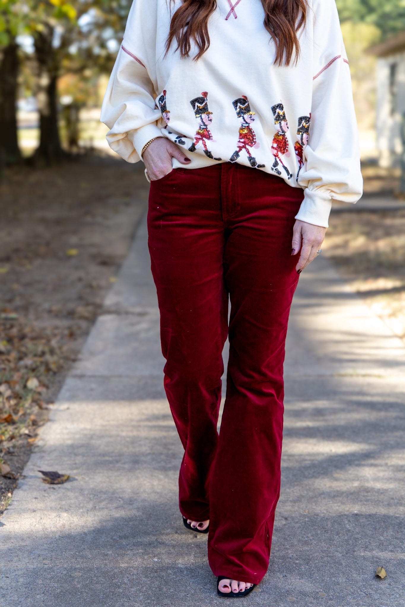 [Dear John] Rosa Mid Rise Full Inseam Pants - Burgundy Velveteen