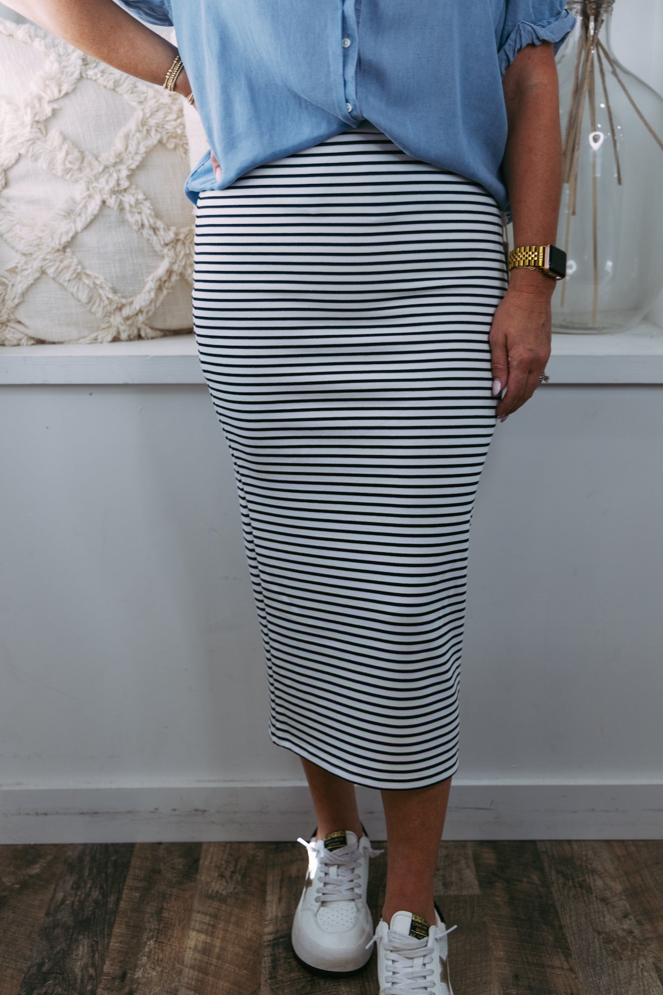 Ivory/Black Striped Knit Skirt