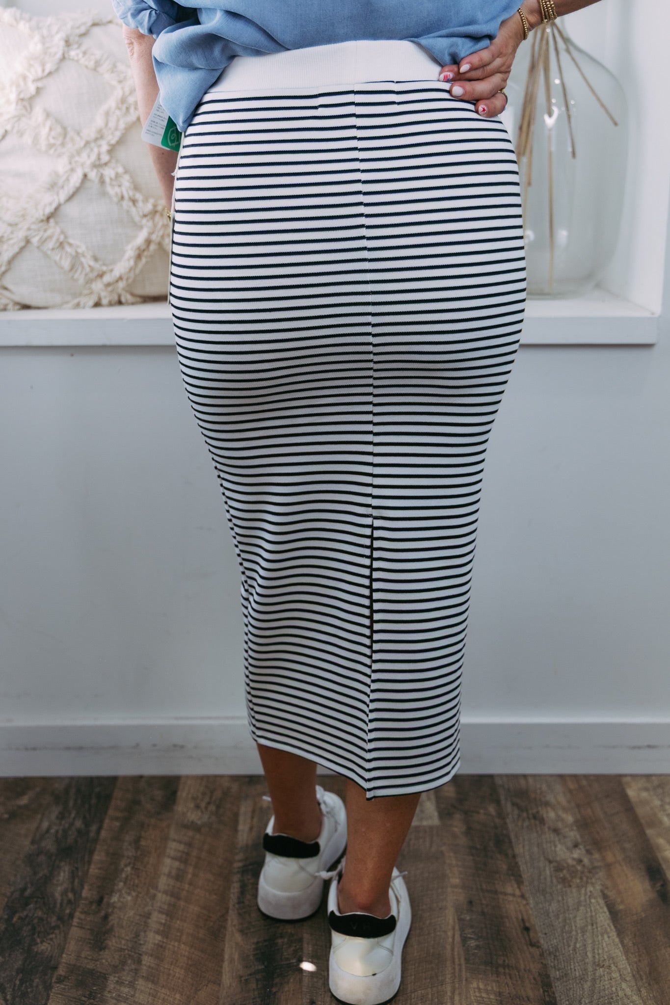 Ivory/Black Striped Knit Skirt