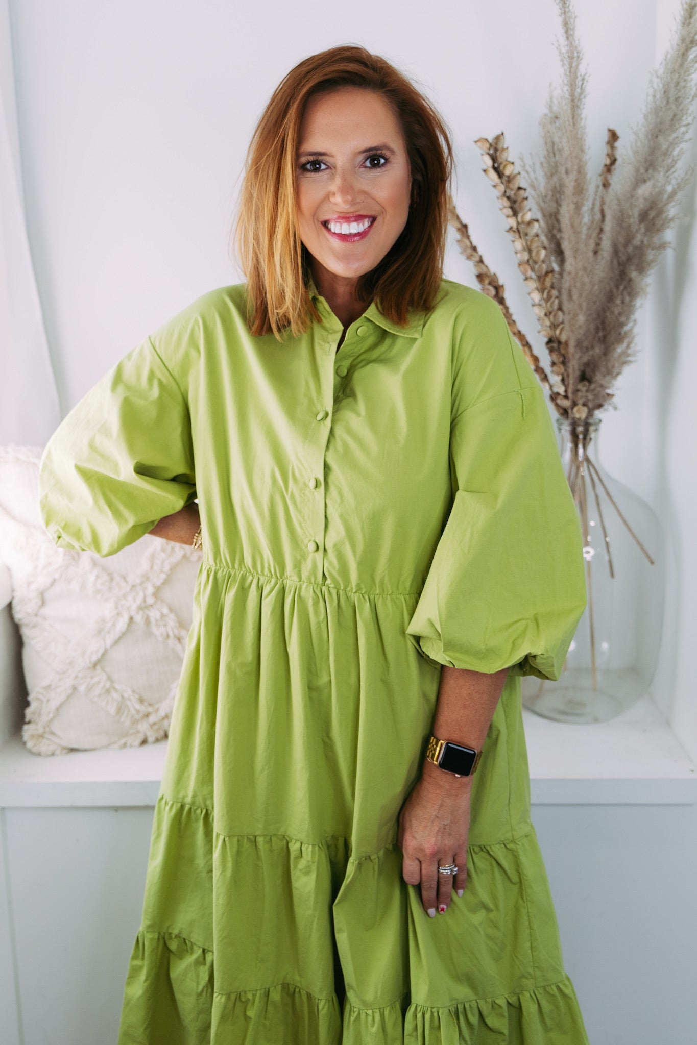 Presley Button Front Midi- Light Green