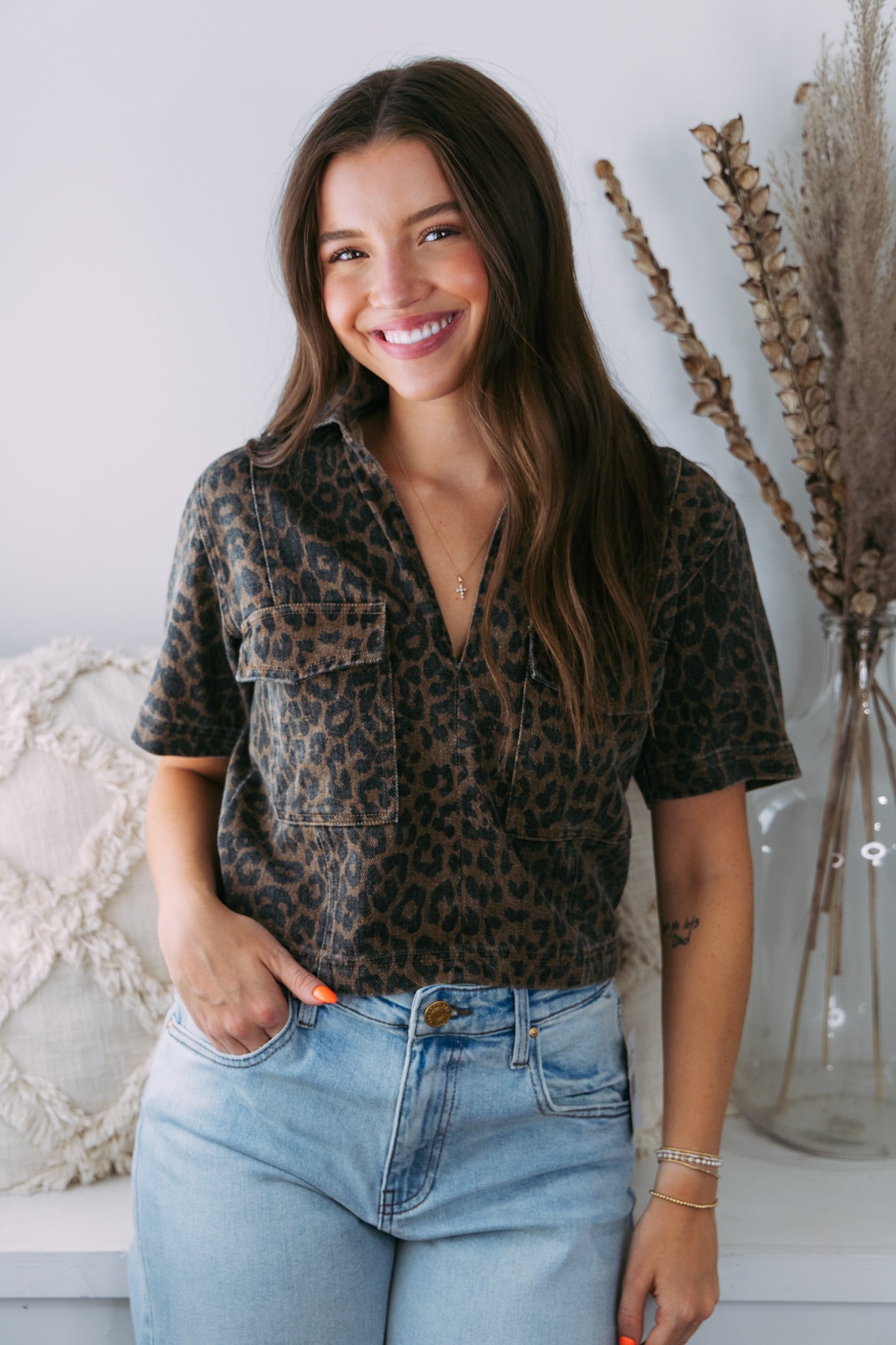 Lara Leopard Denim Top